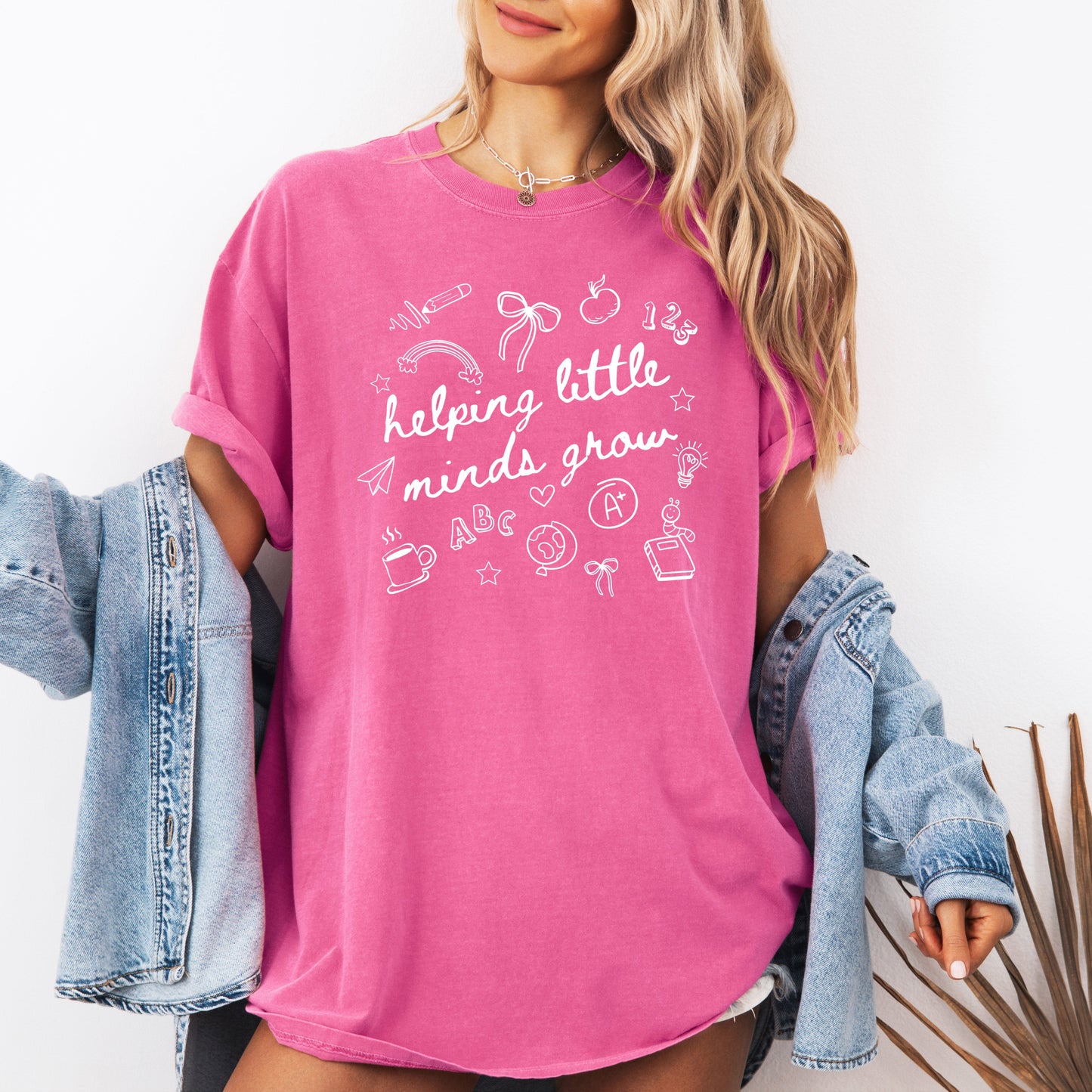 Helping Little Minds Grow, Teacher, Back to School, First Day of School, Cute, Teacher Appreciation, Coquette, Comfort Colors T-Shirt