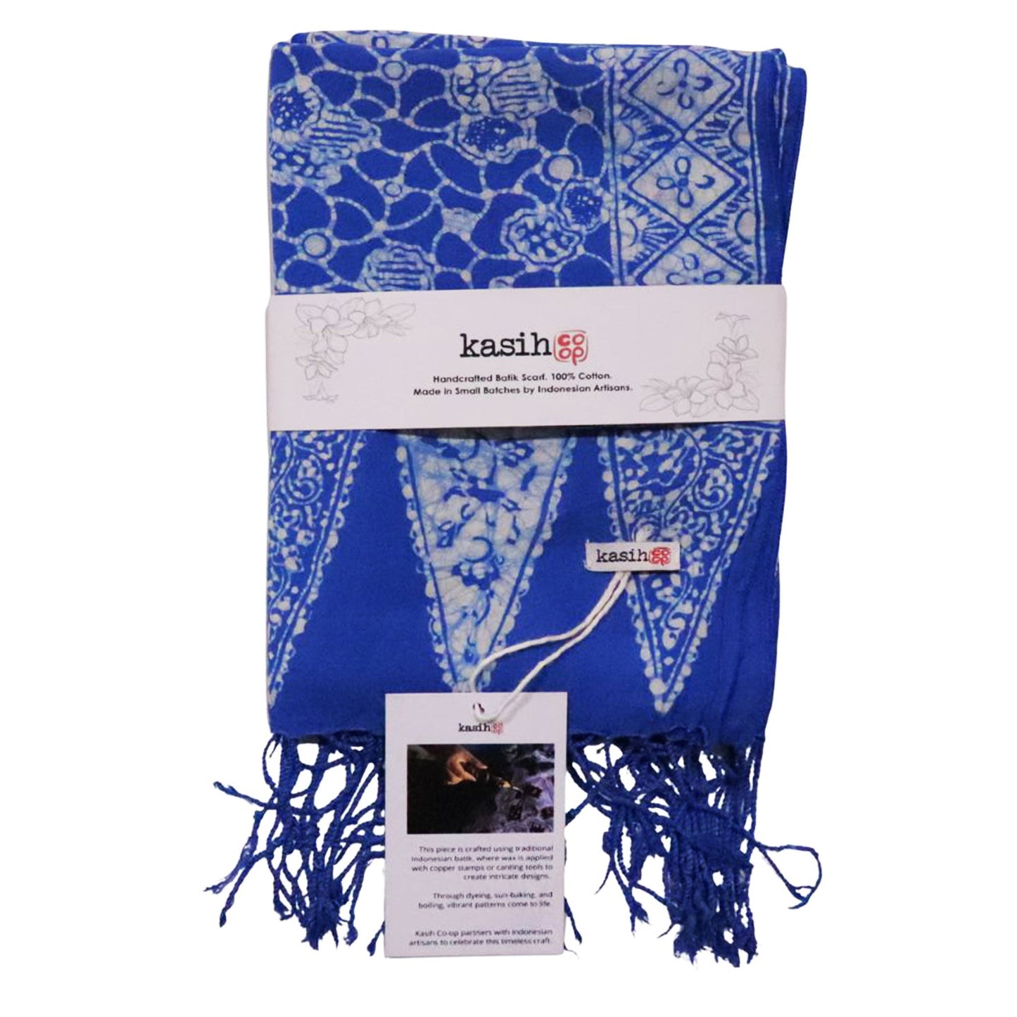 Handmade Batik Scarf, soft Cotton, Boulder, Blue, Light Blue, White