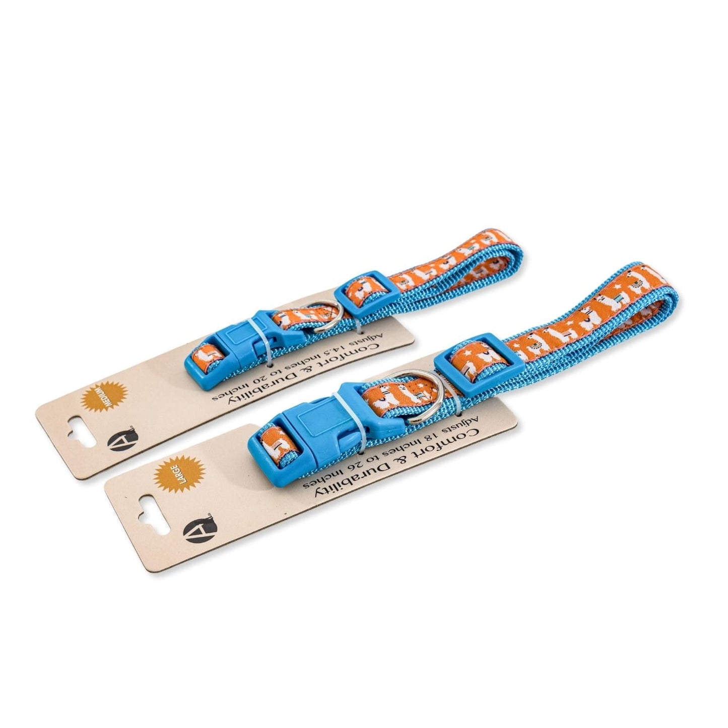 Nylon Dog Collar with Embroidered Llama Design, Adjustable, Comfortable & Secure Fit