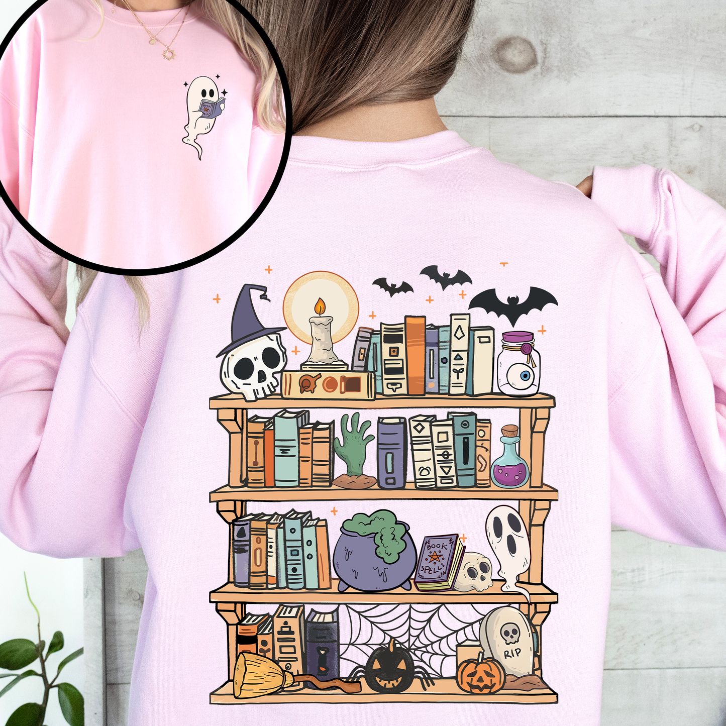 Reading Ghost, Halloween, Library, Spooky, Front and Back, Teacher, Boo, Cute Sweatshirt