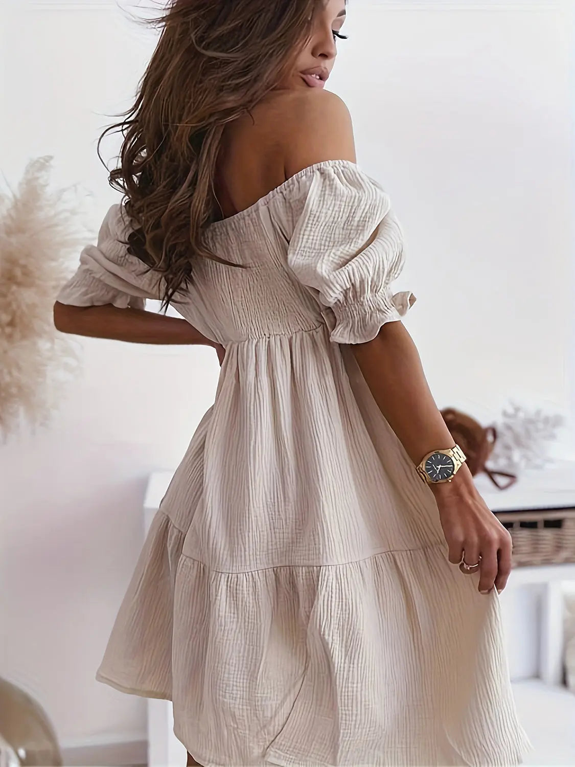 Full Size Ruffled Off Shoulder Short Sleeve Dress