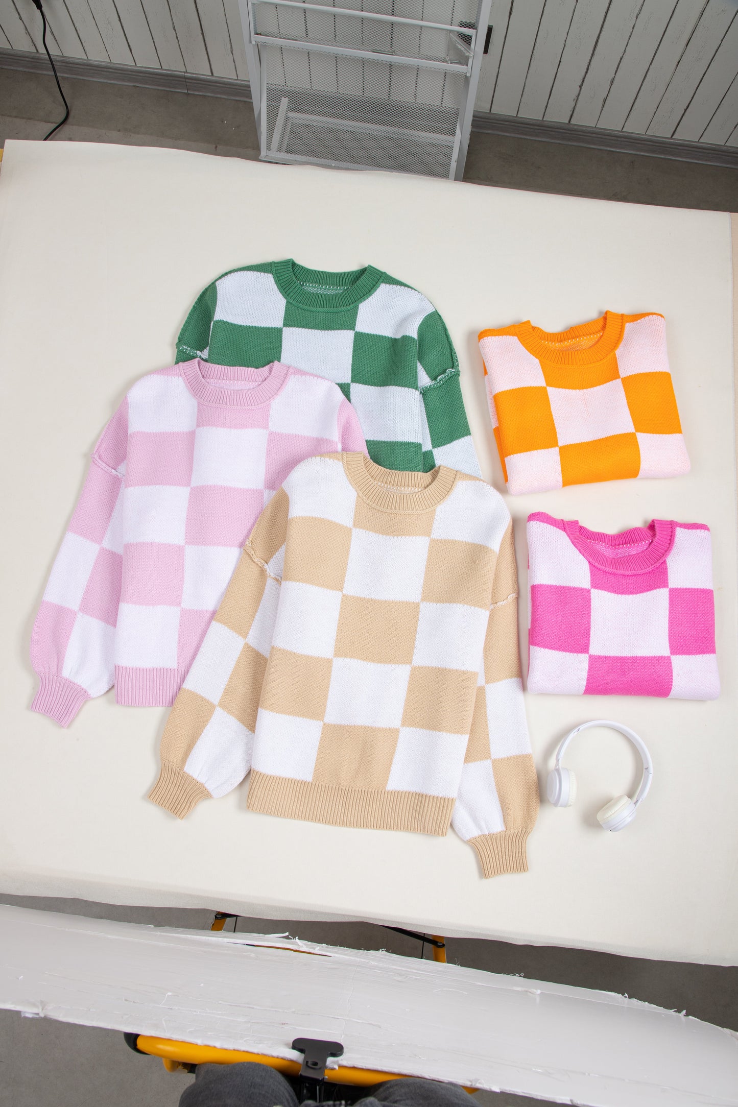 Checker Bishop Sleeve Sweater