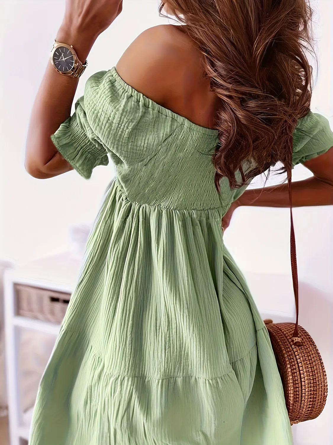 Full Size Ruffled Off Shoulder Short Sleeve Dress