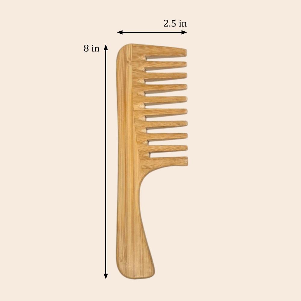 Bamboo Wide Tooth Comb with Handle | Flat Tips