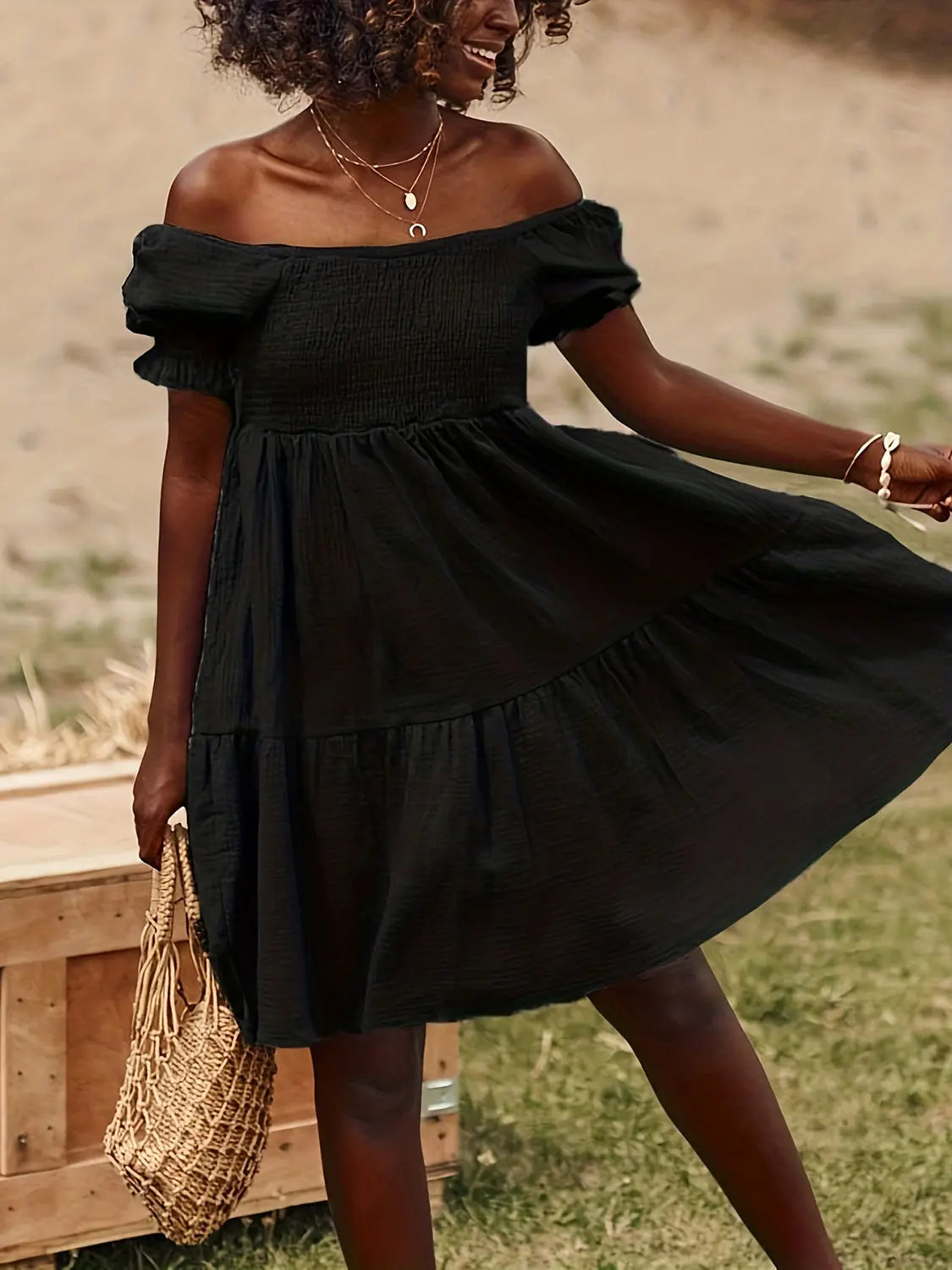 Full Size Ruffled Off Shoulder Short Sleeve Dress