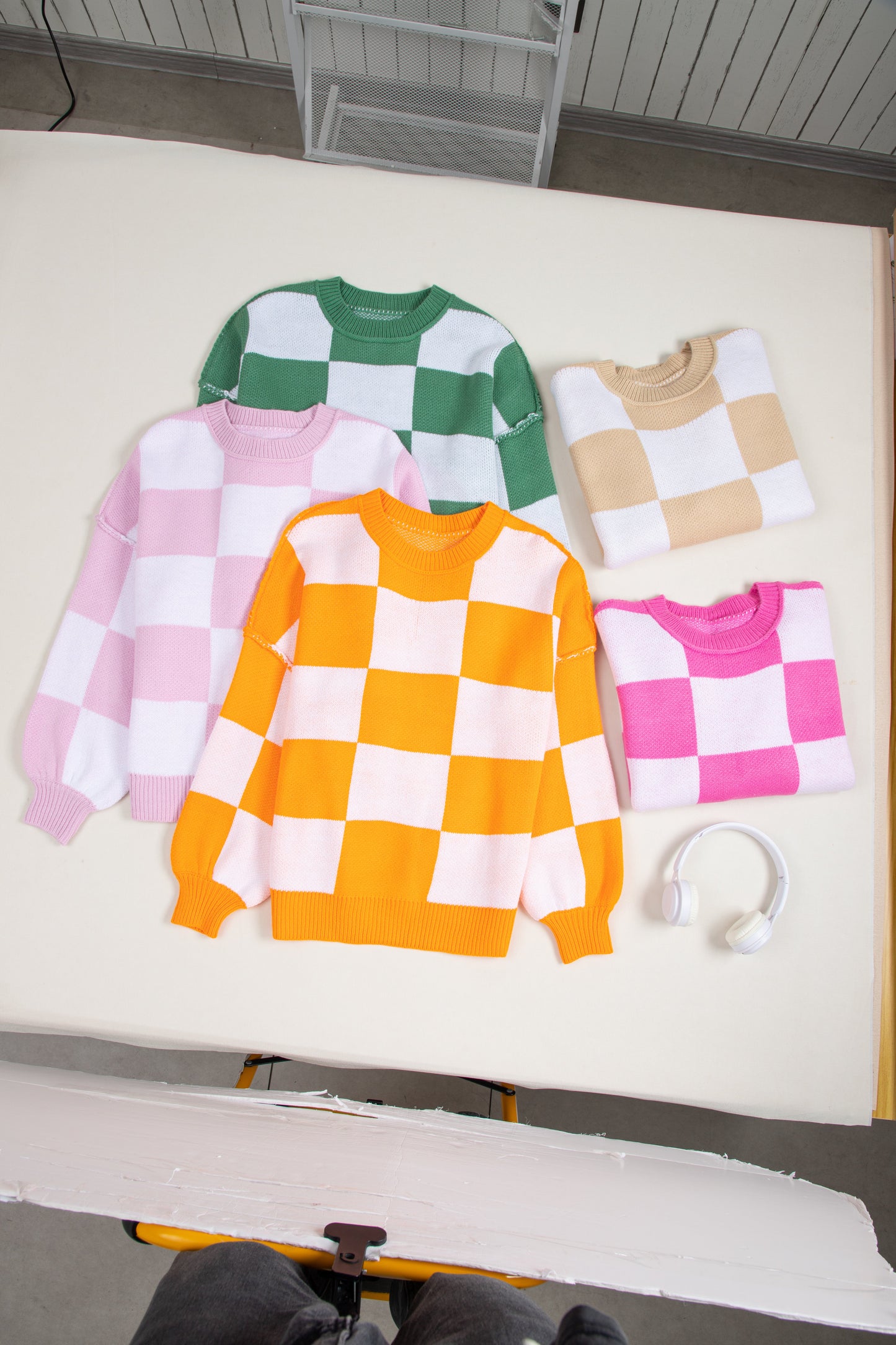 Checker Bishop Sleeve Sweater