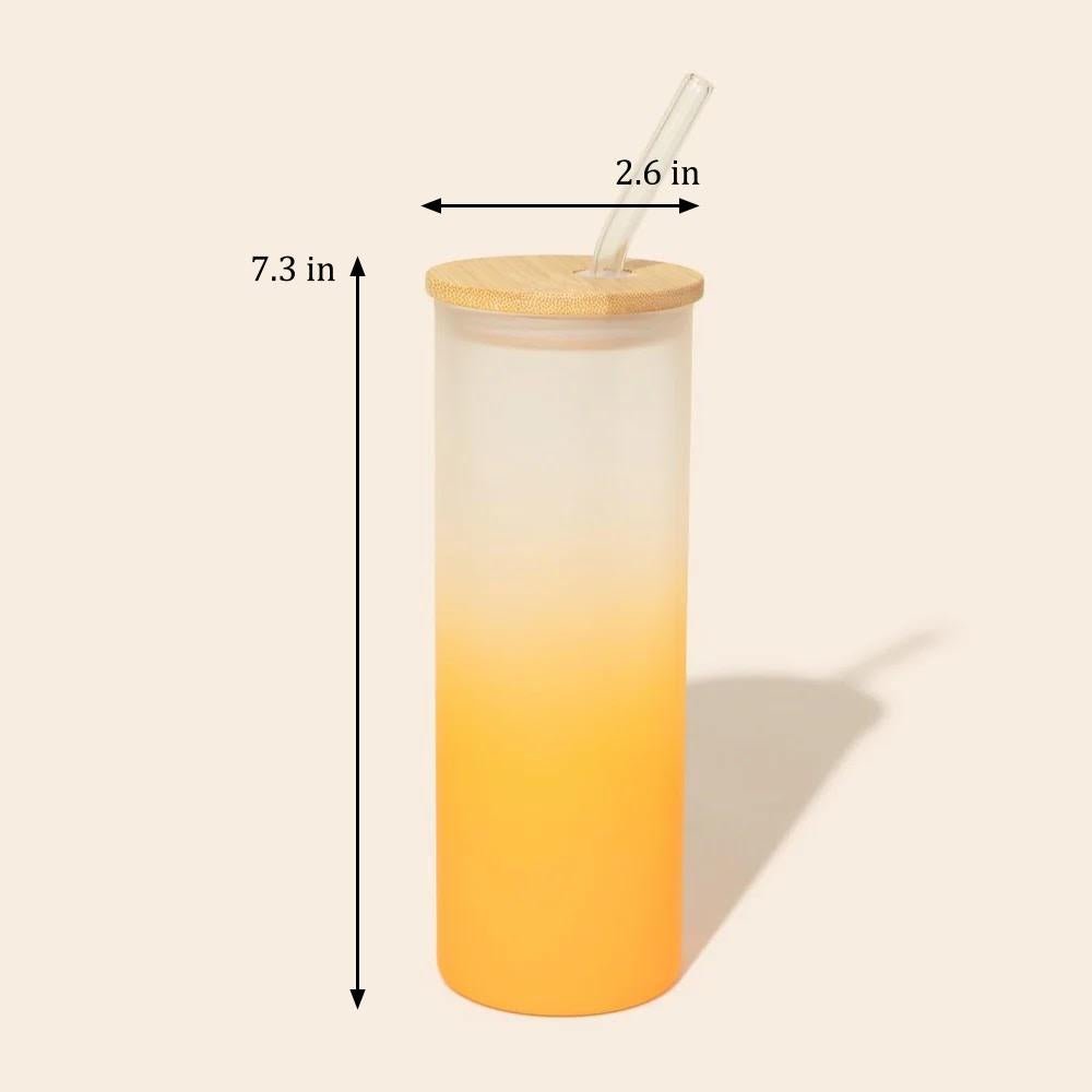 Colored Tall Glass Cup with Glass Straw