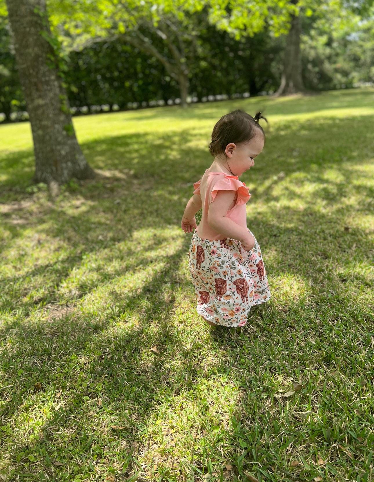 Girls Highland Cow Dress: Floral Western Summer Clothes