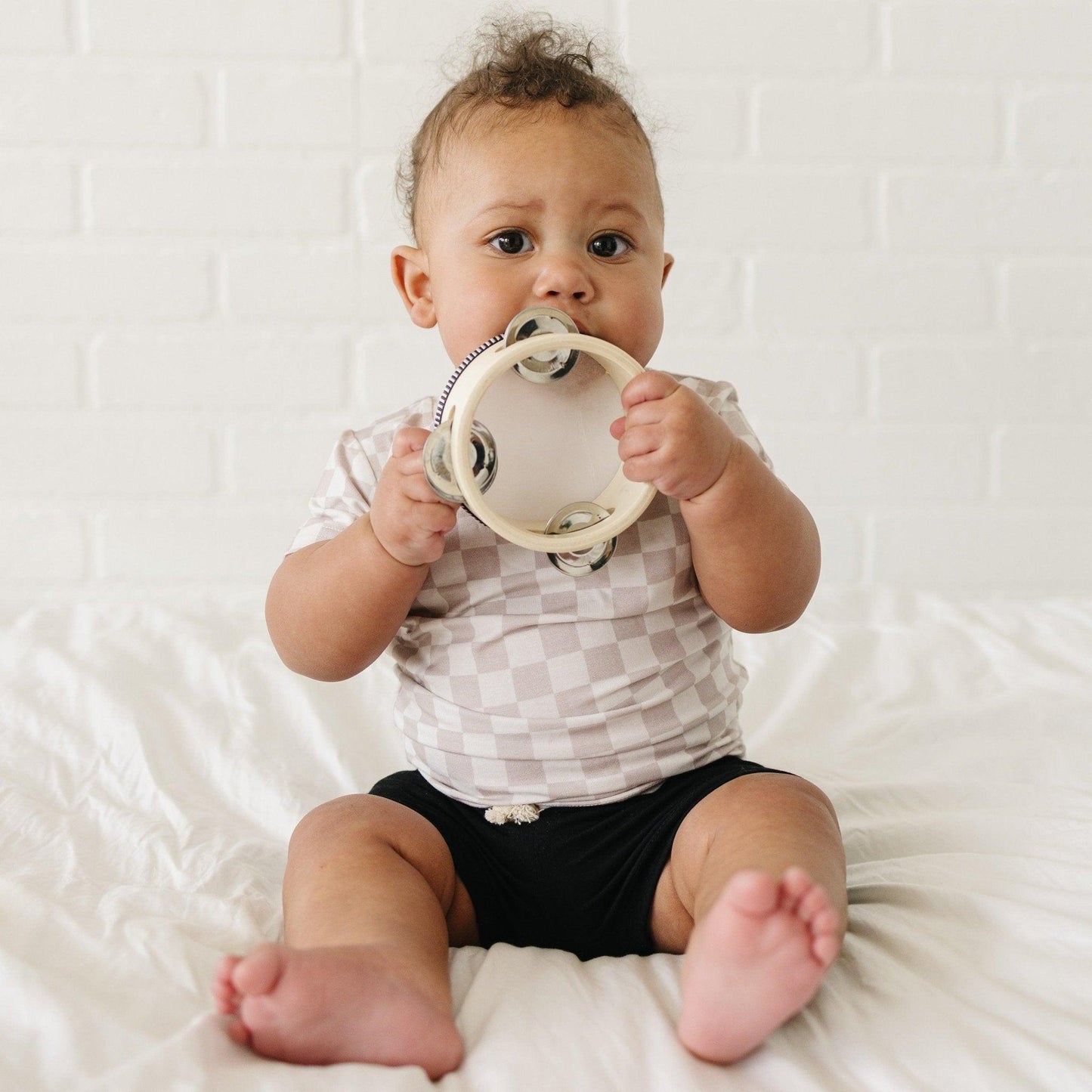 Neutral Checkered Bamboo Tee *Sizes 3/6m & sz 6 left