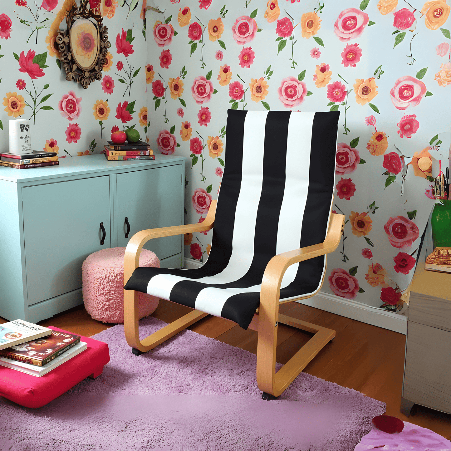 Black Stripe Cushion Cover, Compatible with IKEA Children's Poang