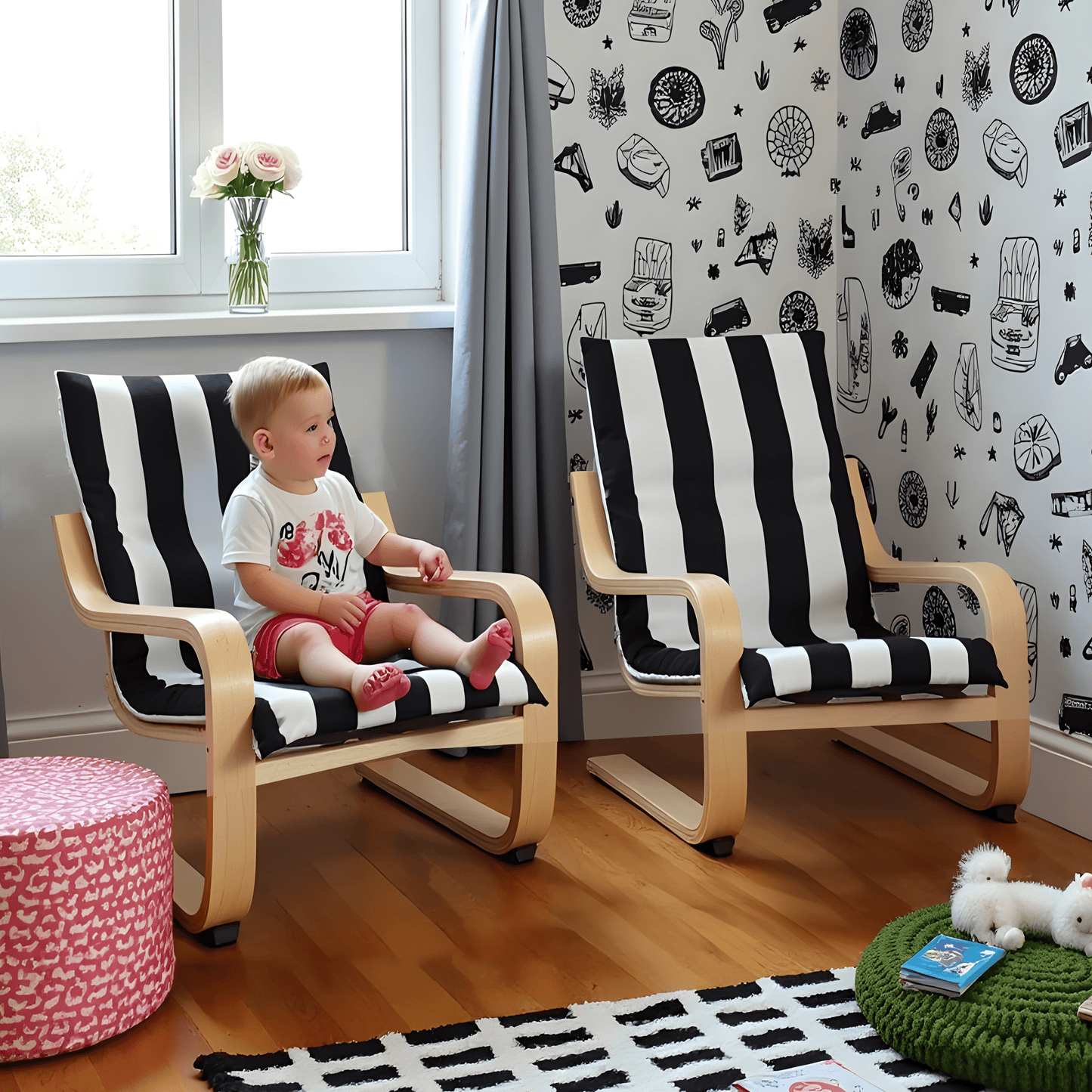 Black Stripe Cushion Cover, Compatible with IKEA Children's Poang