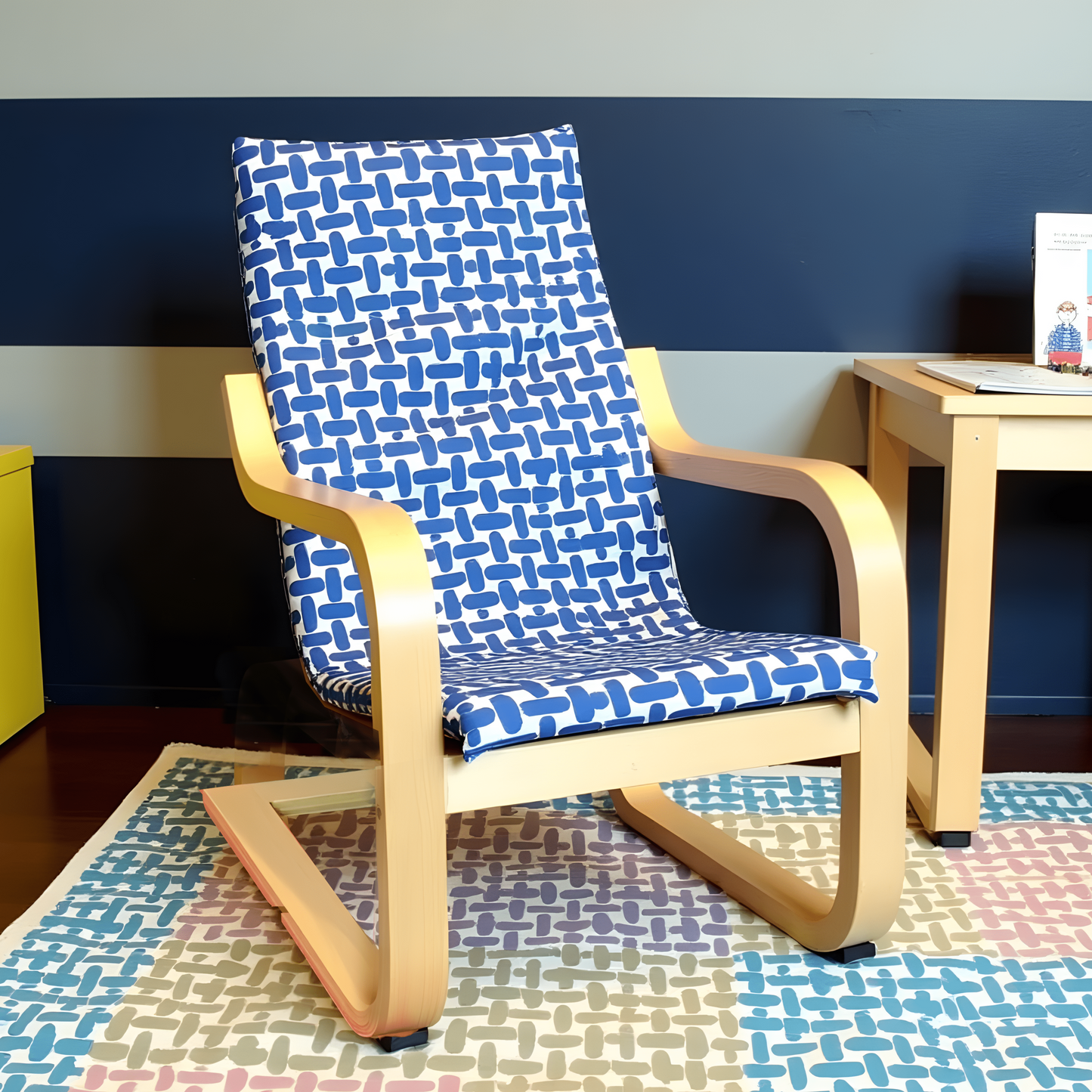Blue Abstract Print Cushion Cover, Compatible with IKEA Children's Poang