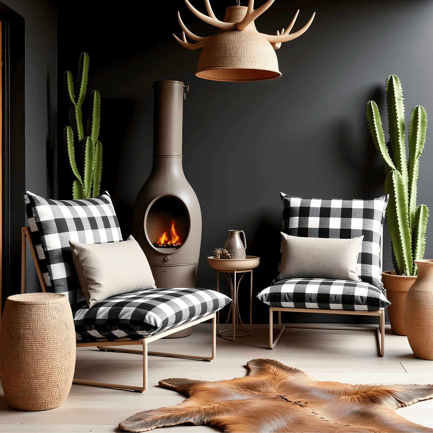 Black Check Outdoor Slipcovers, Compatible with IKEA Havsten - Made to Order
