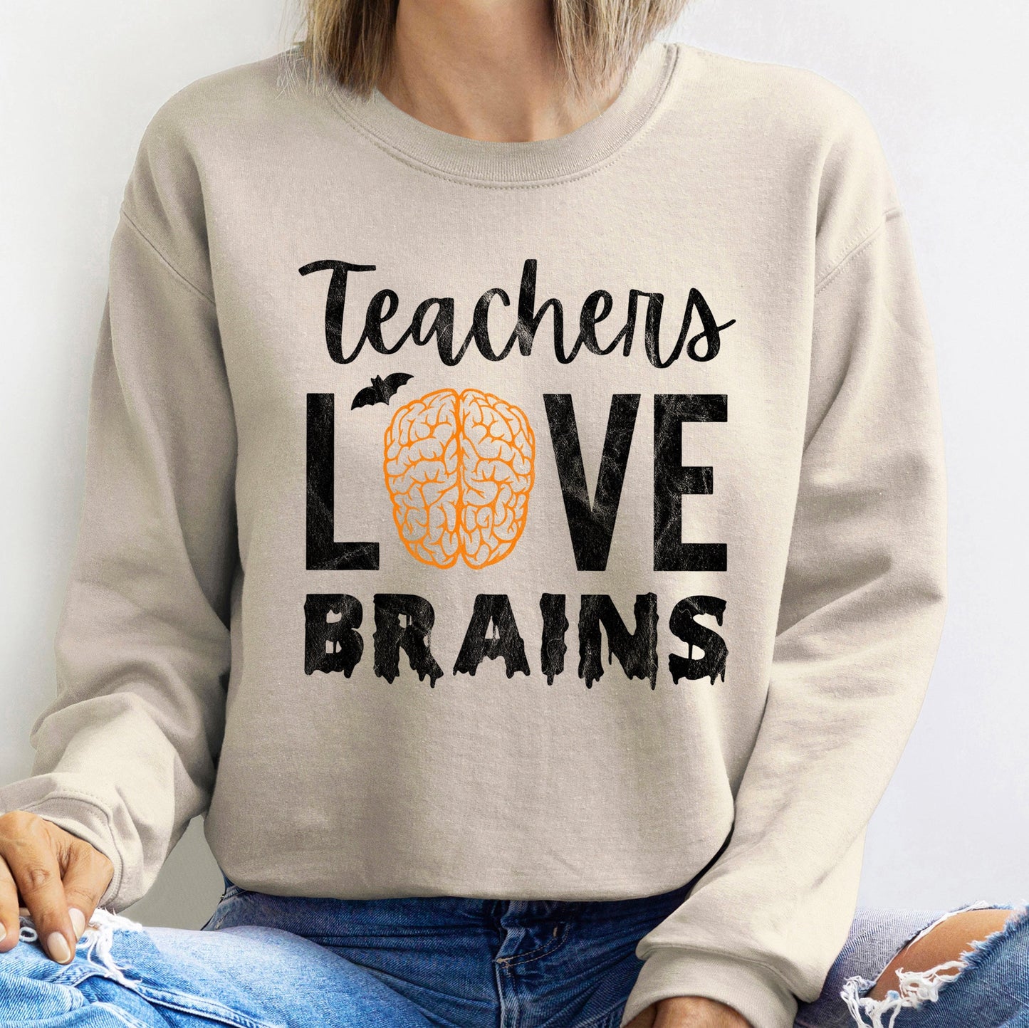 Teachers Love Brains Vintage Halloween Sweatshirt