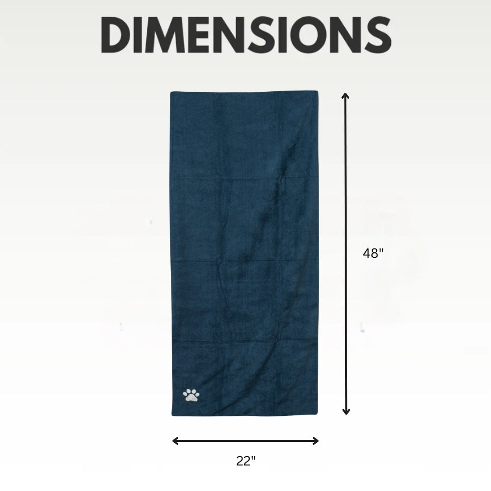 Country Living Large Marine Blue Microfiber Dog Bath Towel with Embroidered Paw Print