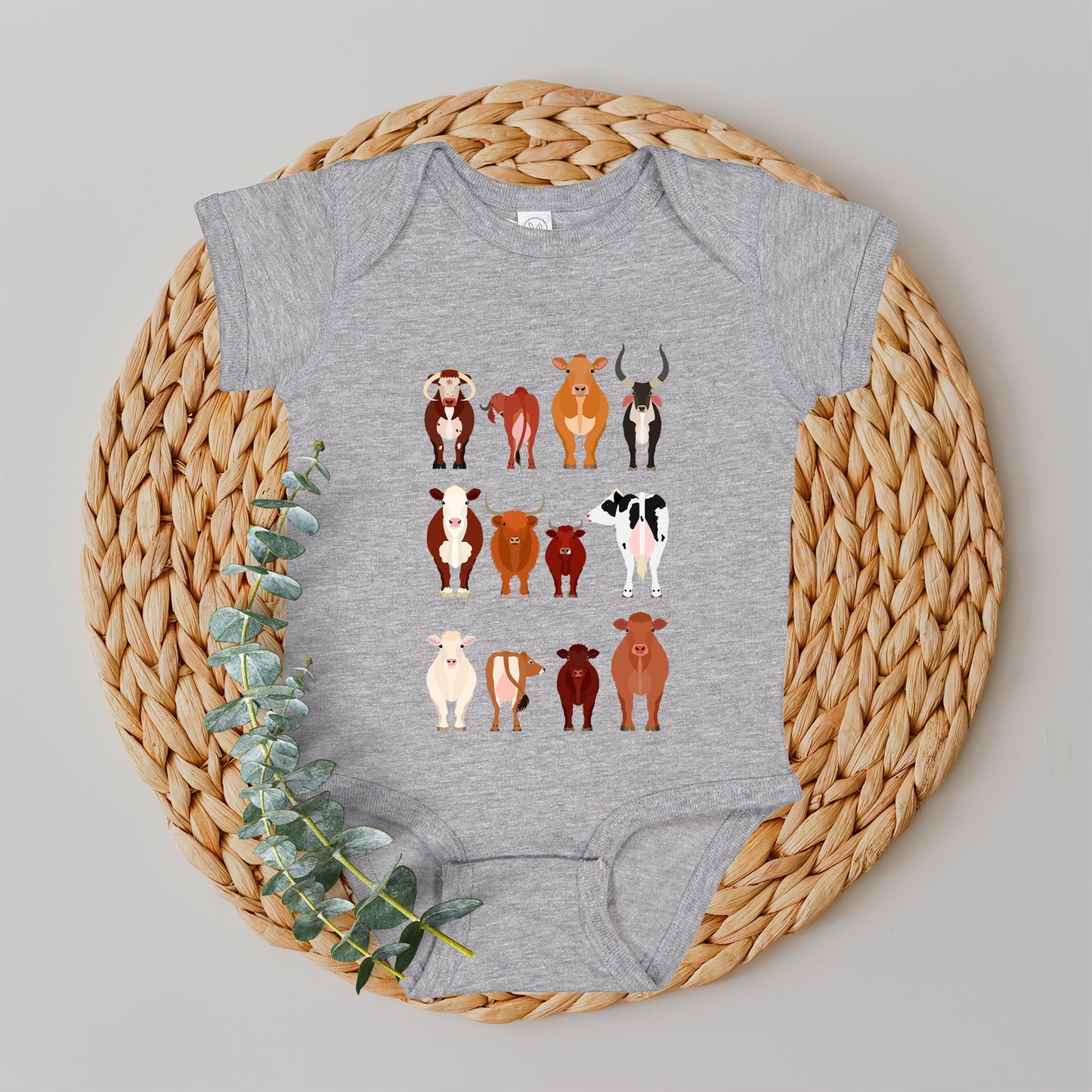 Cow Lovers Kid's Tees, Farm Animal Infant Bodysuits, Illustration, Breeds, Youth Comfort Colors T-Shirt