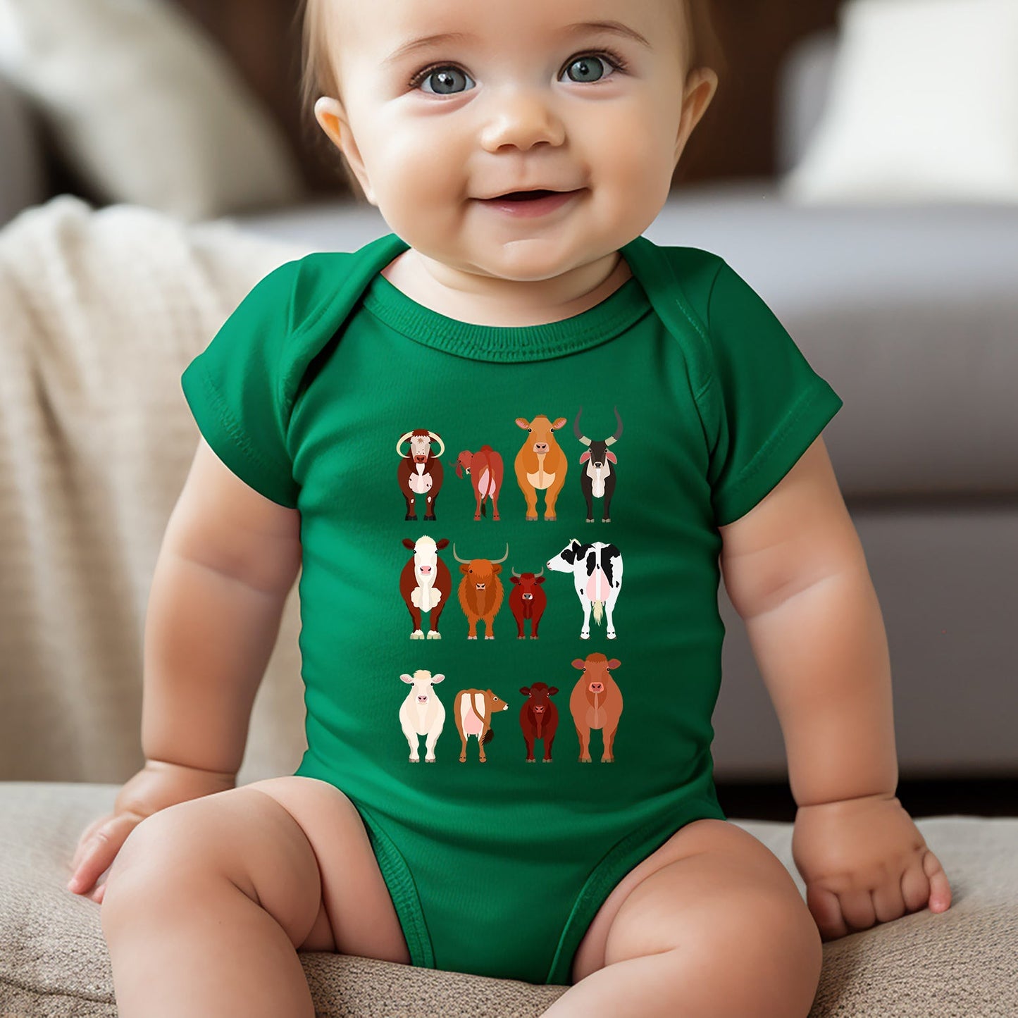 Cow Lovers Kid's Tees, Farm Animal Infant Bodysuits, Illustration, Breeds, Youth Comfort Colors T-Shirt