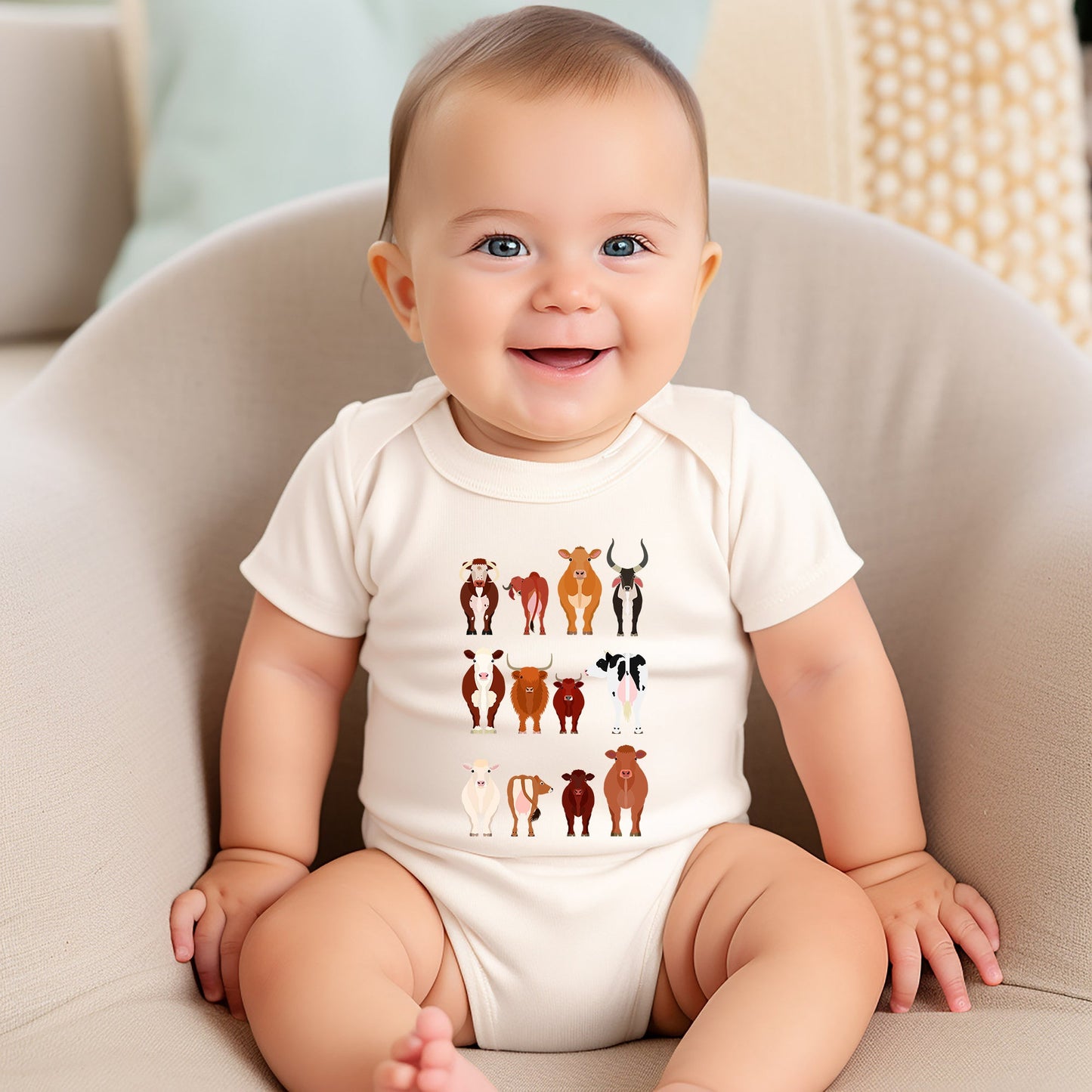 Cow Lovers Kid's Tees, Farm Animal Infant Bodysuits, Illustration, Breeds, Youth Comfort Colors T-Shirt