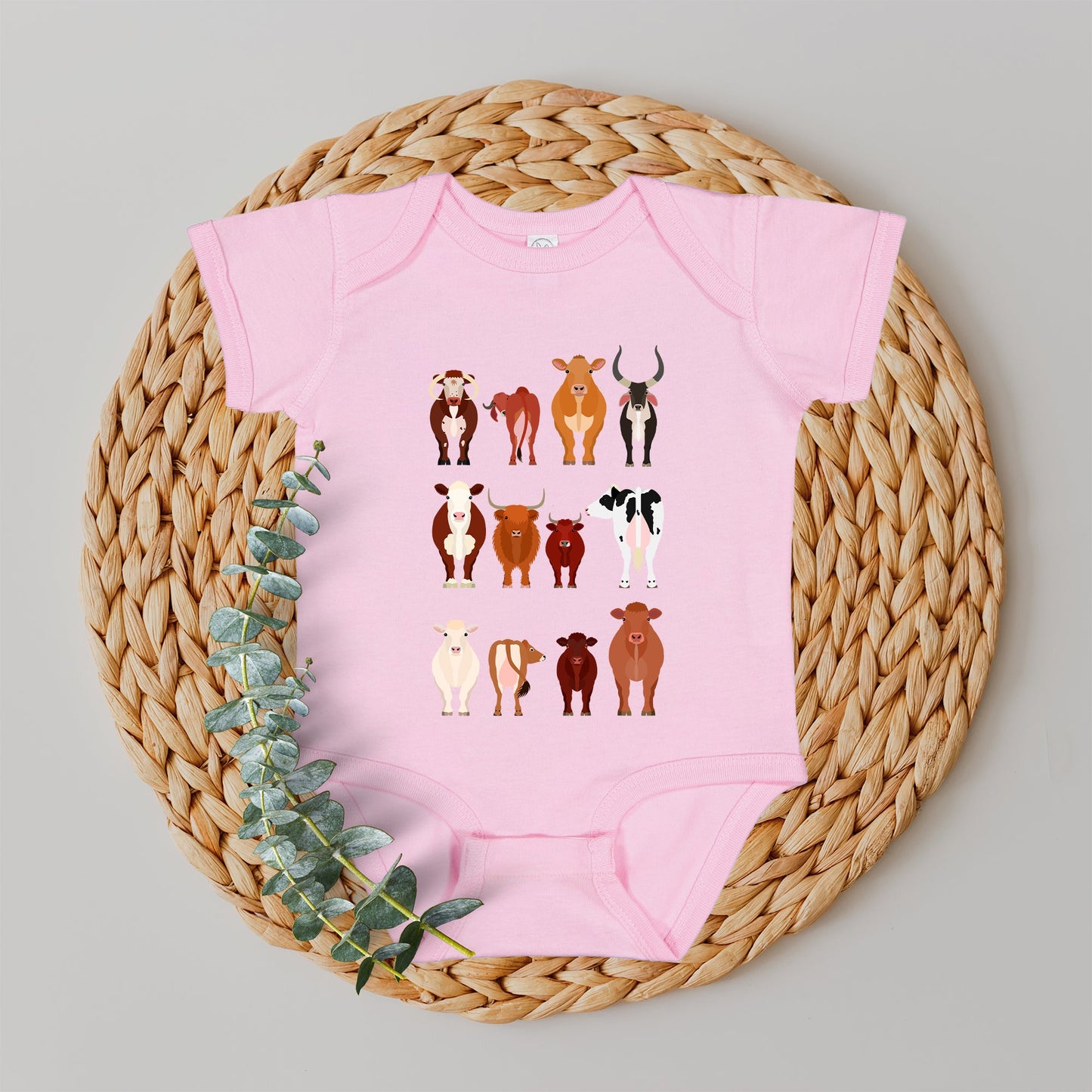 Cow Lovers Kid's Tees, Farm Animal Infant Bodysuits, Illustration, Breeds, Youth Comfort Colors T-Shirt
