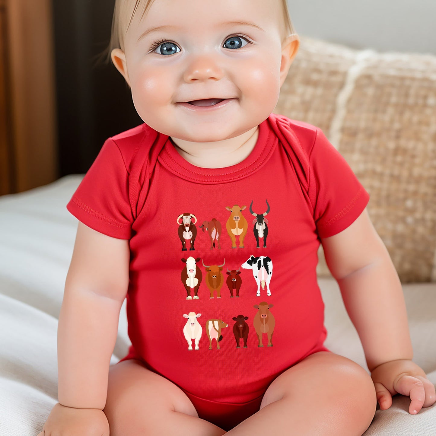 Cow Lovers Kid's Tees, Farm Animal Infant Bodysuits, Illustration, Breeds, Youth Comfort Colors T-Shirt