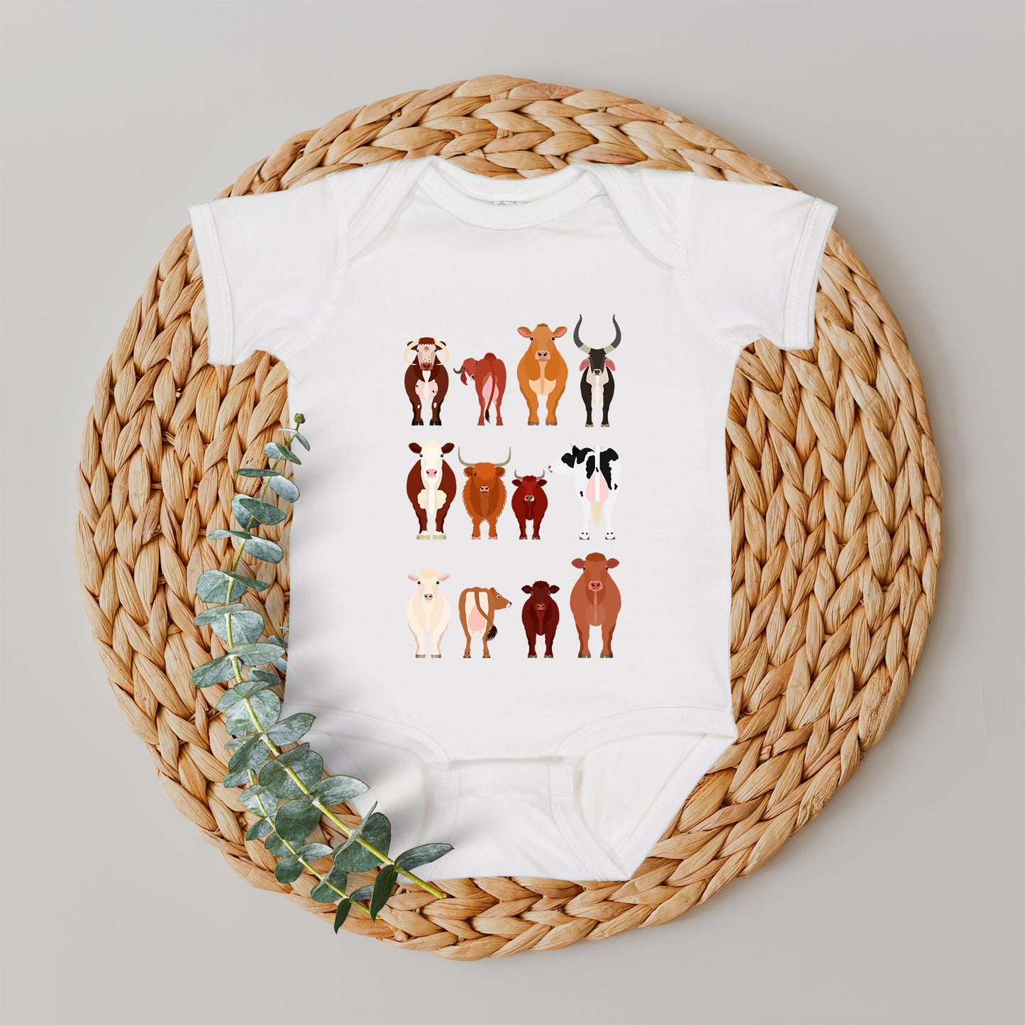 Cow Lovers Kid's Tees, Farm Animal Infant Bodysuits, Illustration, Breeds, Youth Comfort Colors T-Shirt