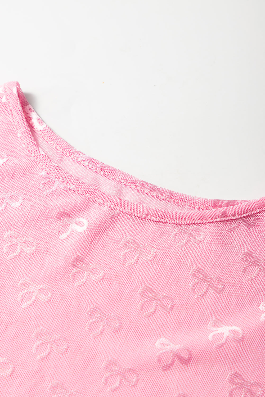 Bow Mesh Long Sleeve Top