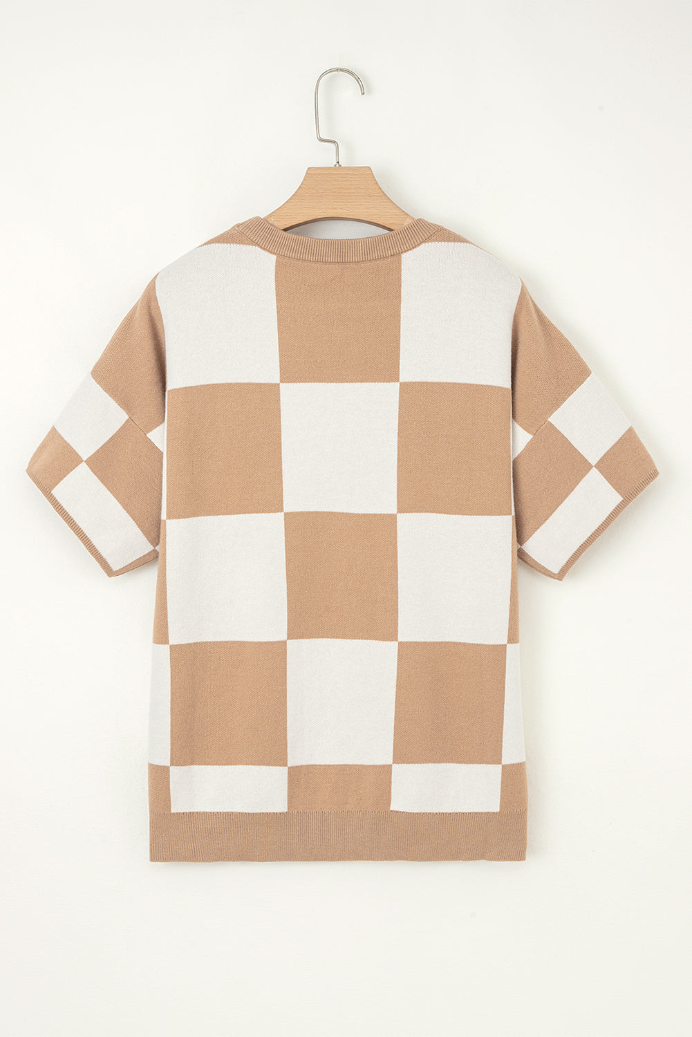 Checker Short Sleeve Drop Shoulder Sweater