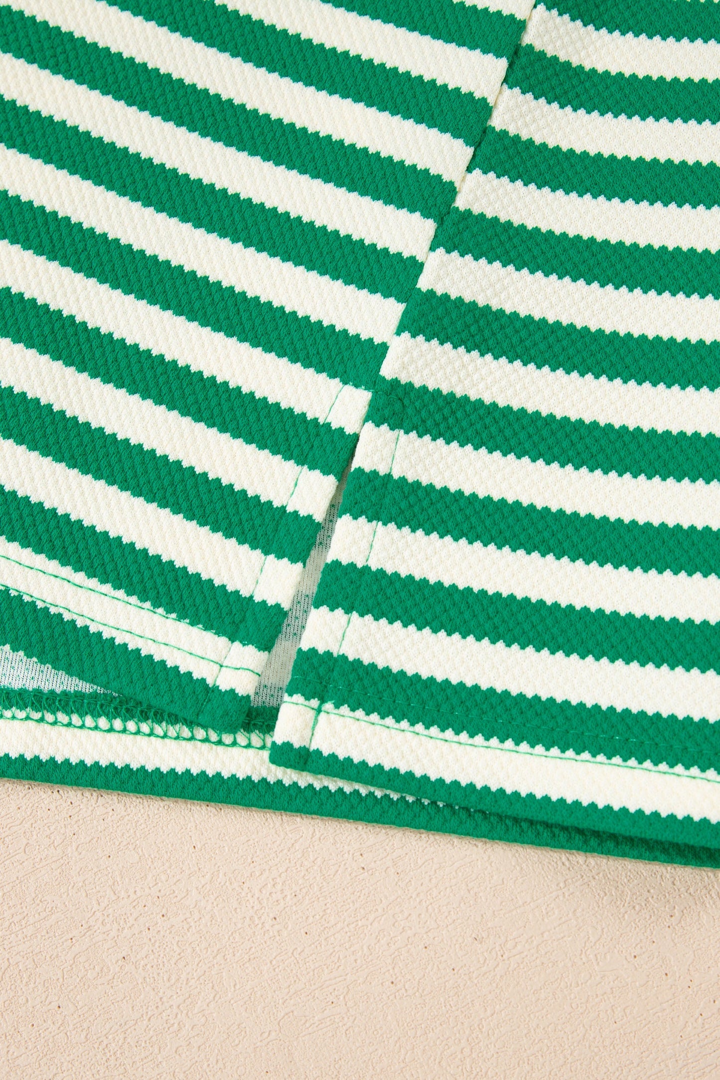 Stripe Patchwork Puff Short Sleeve V-Neck Blouse