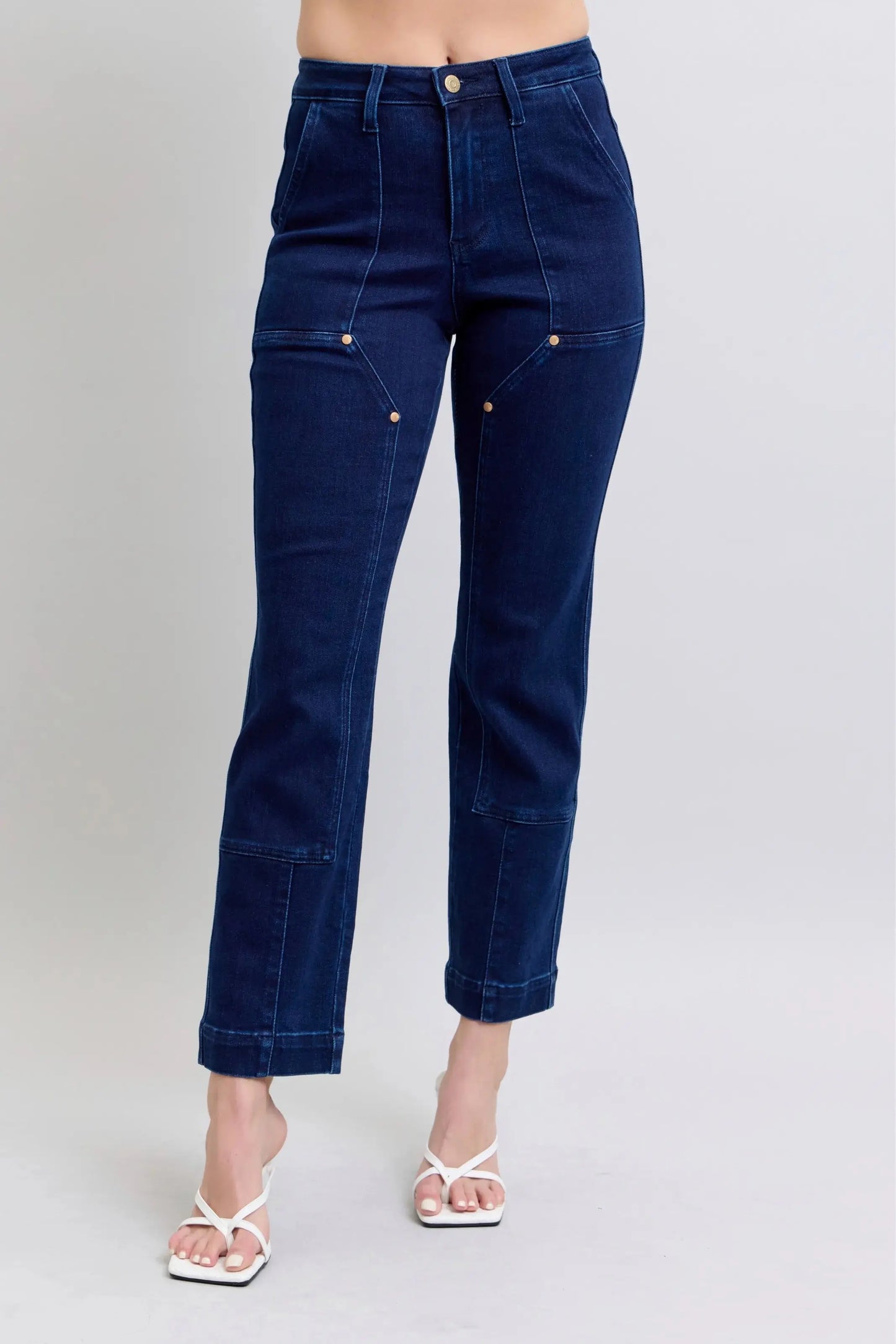 Full Size High Waist Workwear Patch Pocket Straight Leg Judy Blue Jeans
