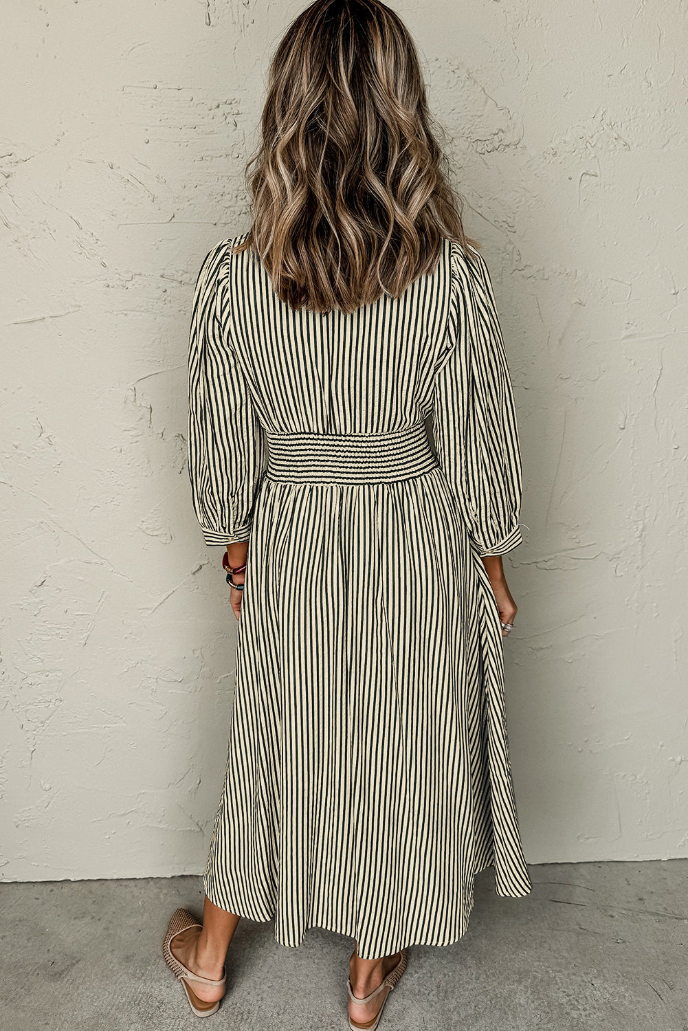 Stripe V-Neck Zip Front Midi Dress