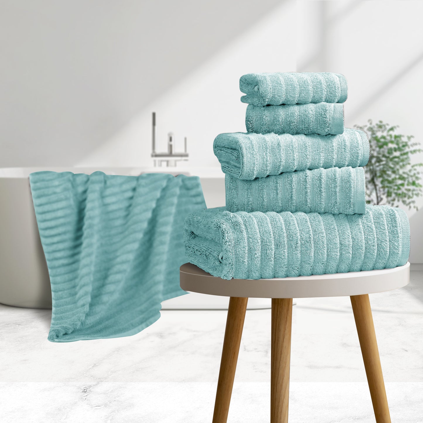 Bibb Home 6 Piece Ribbed Egyptian Cotton Towel Set
