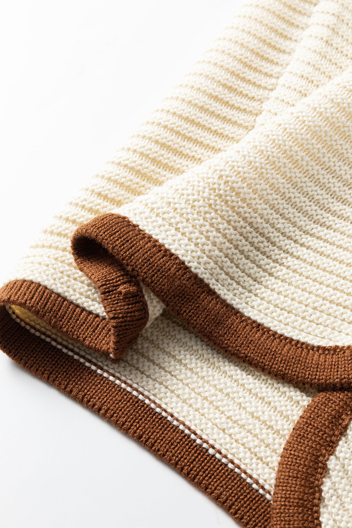 Contrast Trim Tie Front Ribbed Knit Sweater Vest