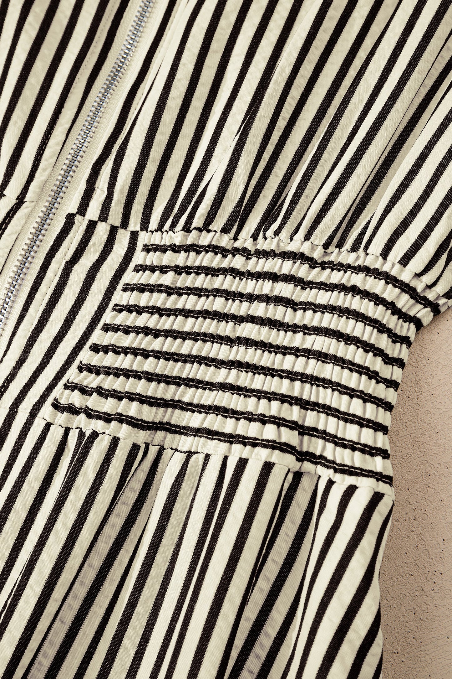 Stripe V-Neck Zip Front Midi Dress