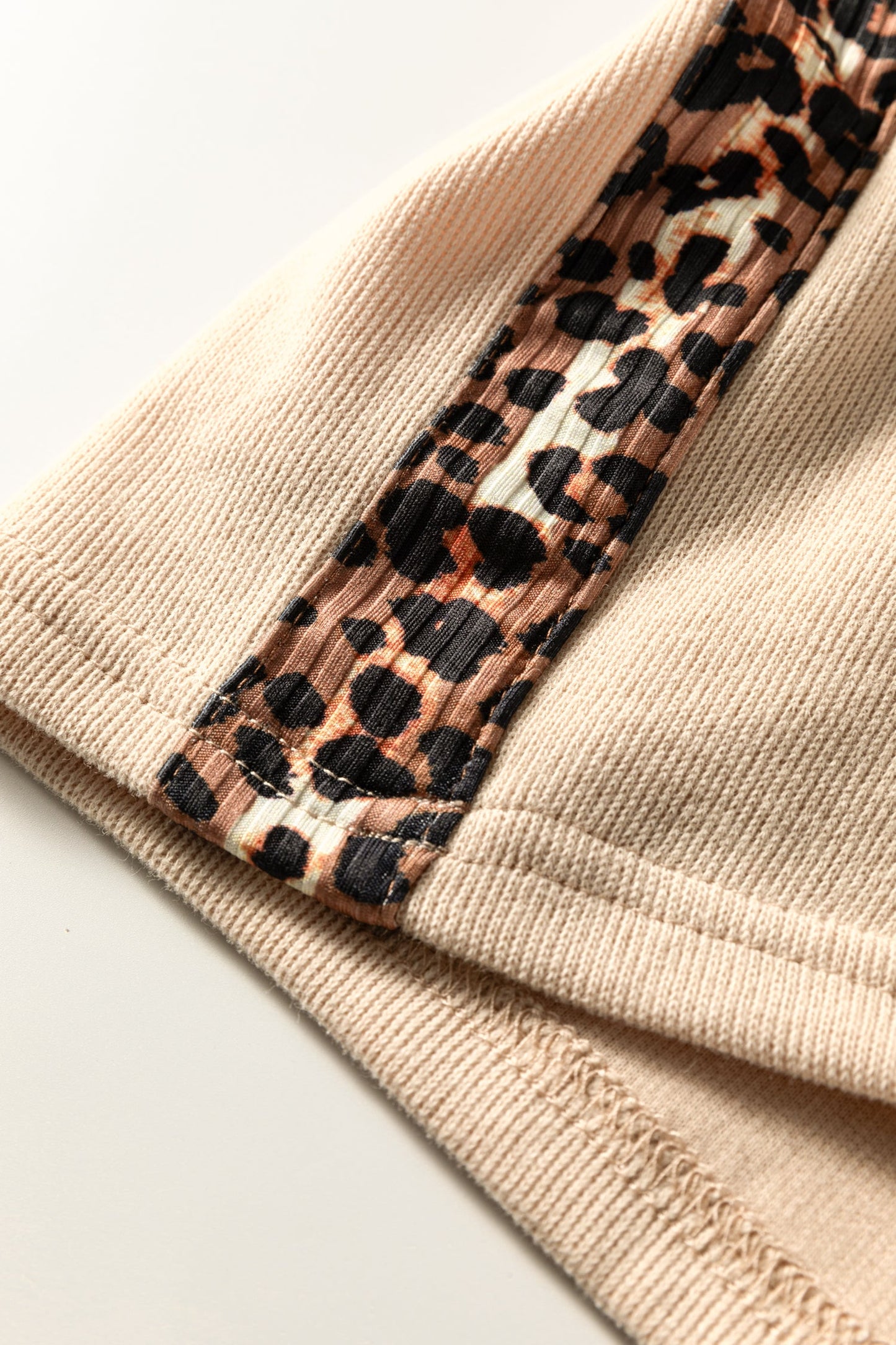 Leopard Trim Half-Zip Top and Shorts Set