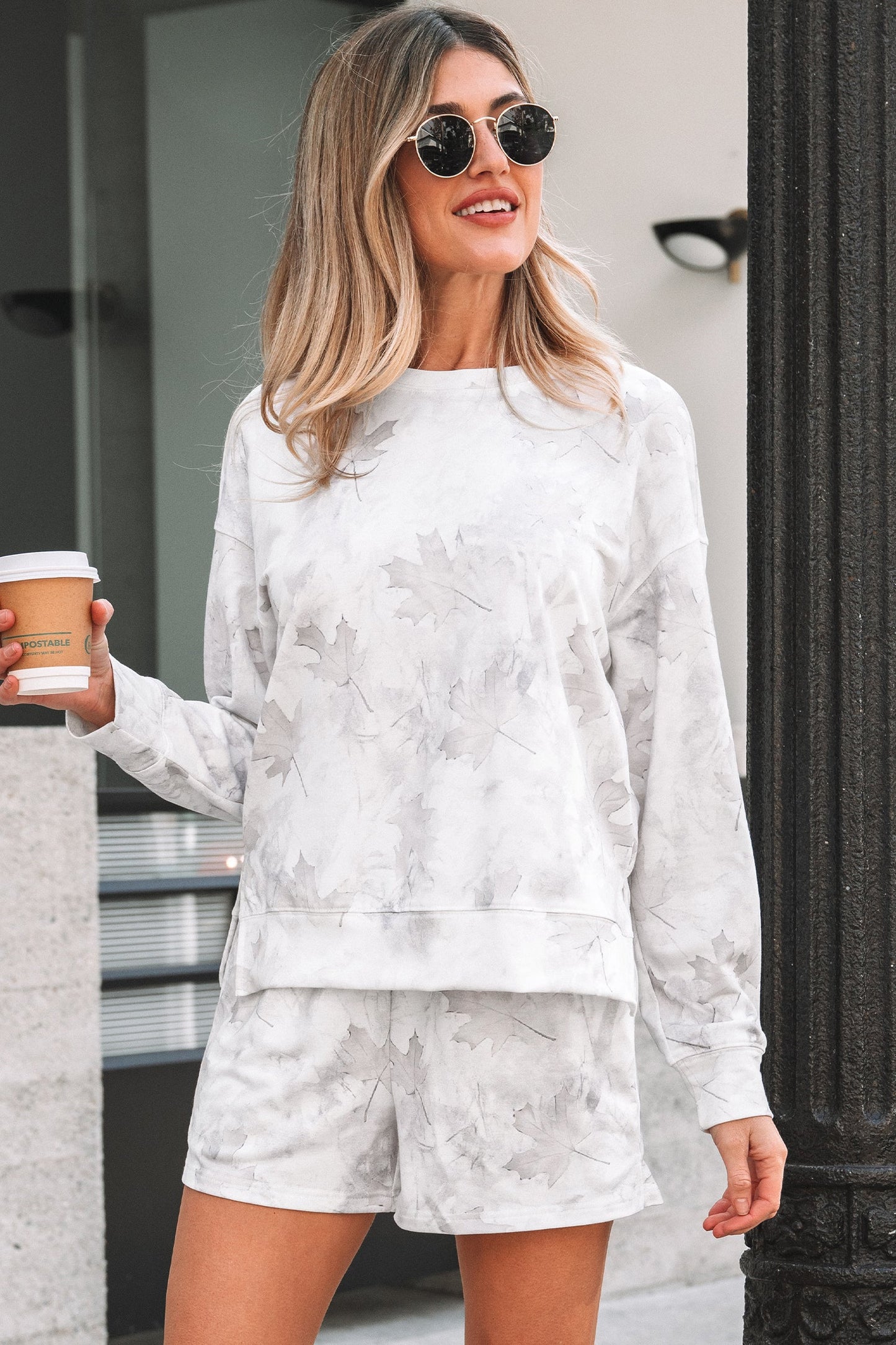 Camo Abstract Top and Elastic Waist Short Set