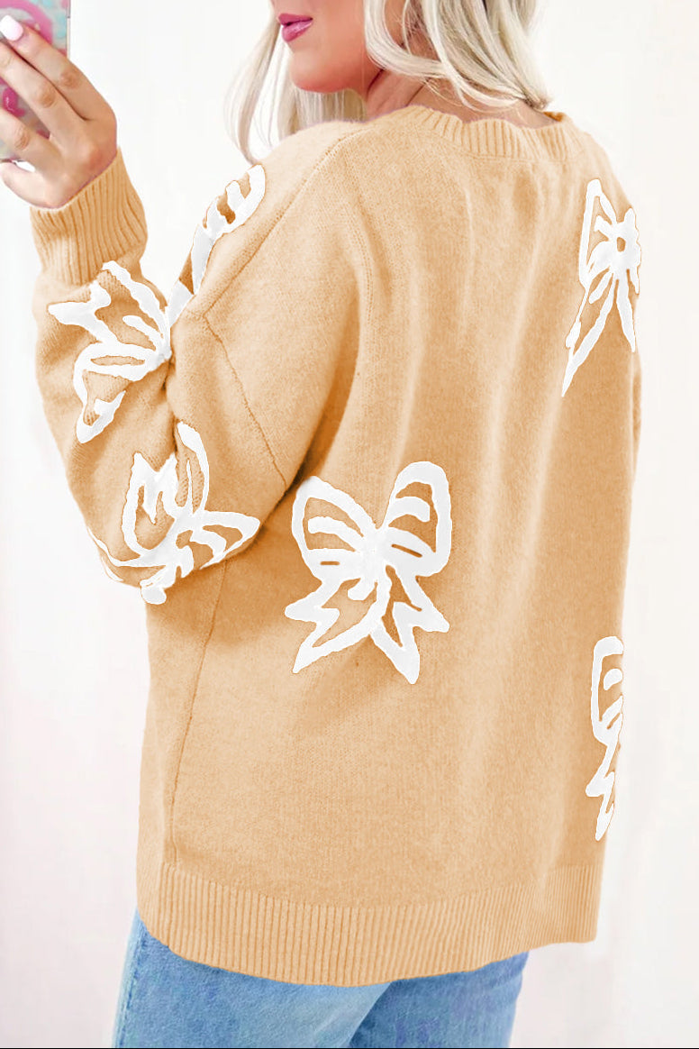 Bow Drop Shoulder Long Sleeve Sweater