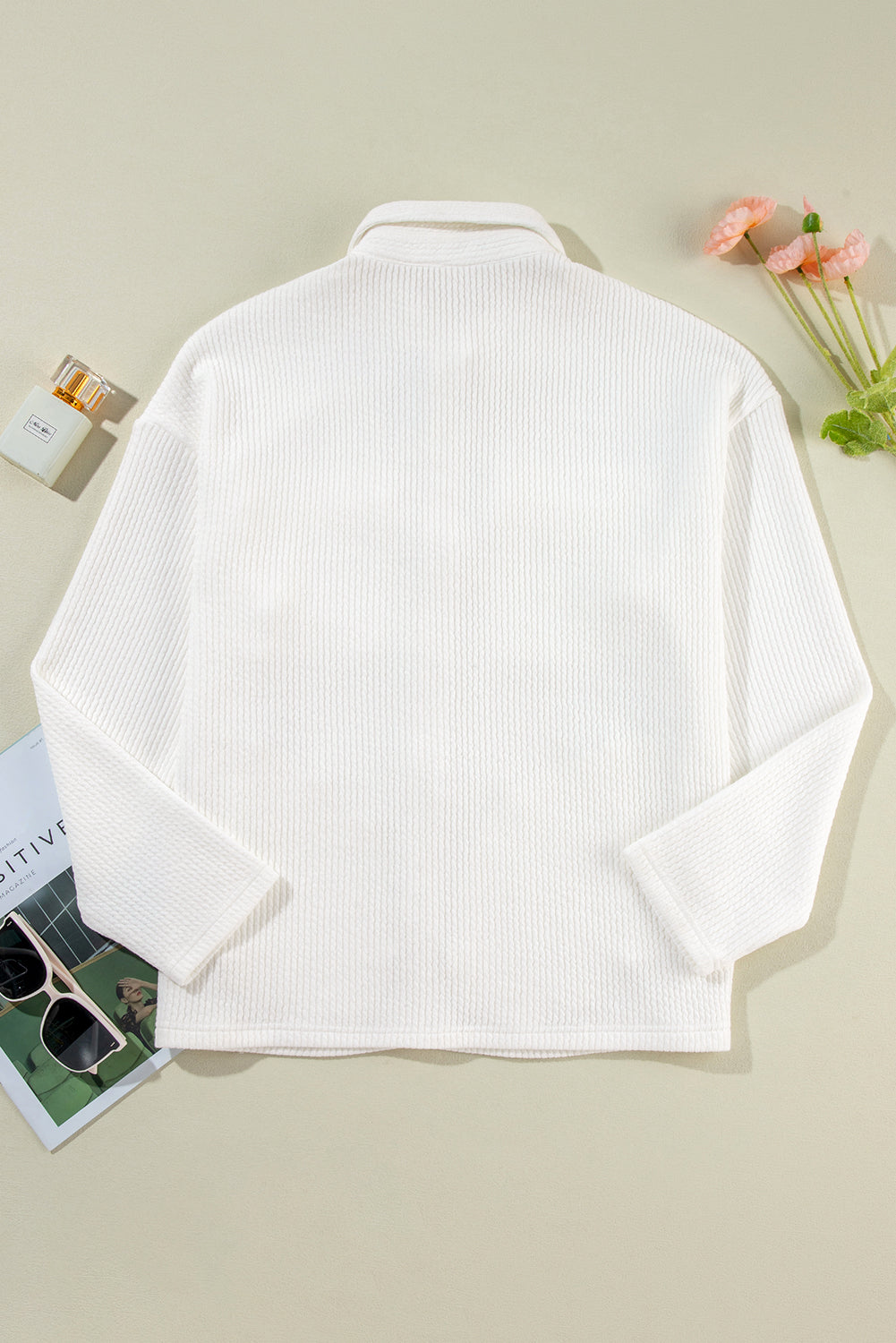 Solid Corduroy Button-Up Long Sleeve Jacket