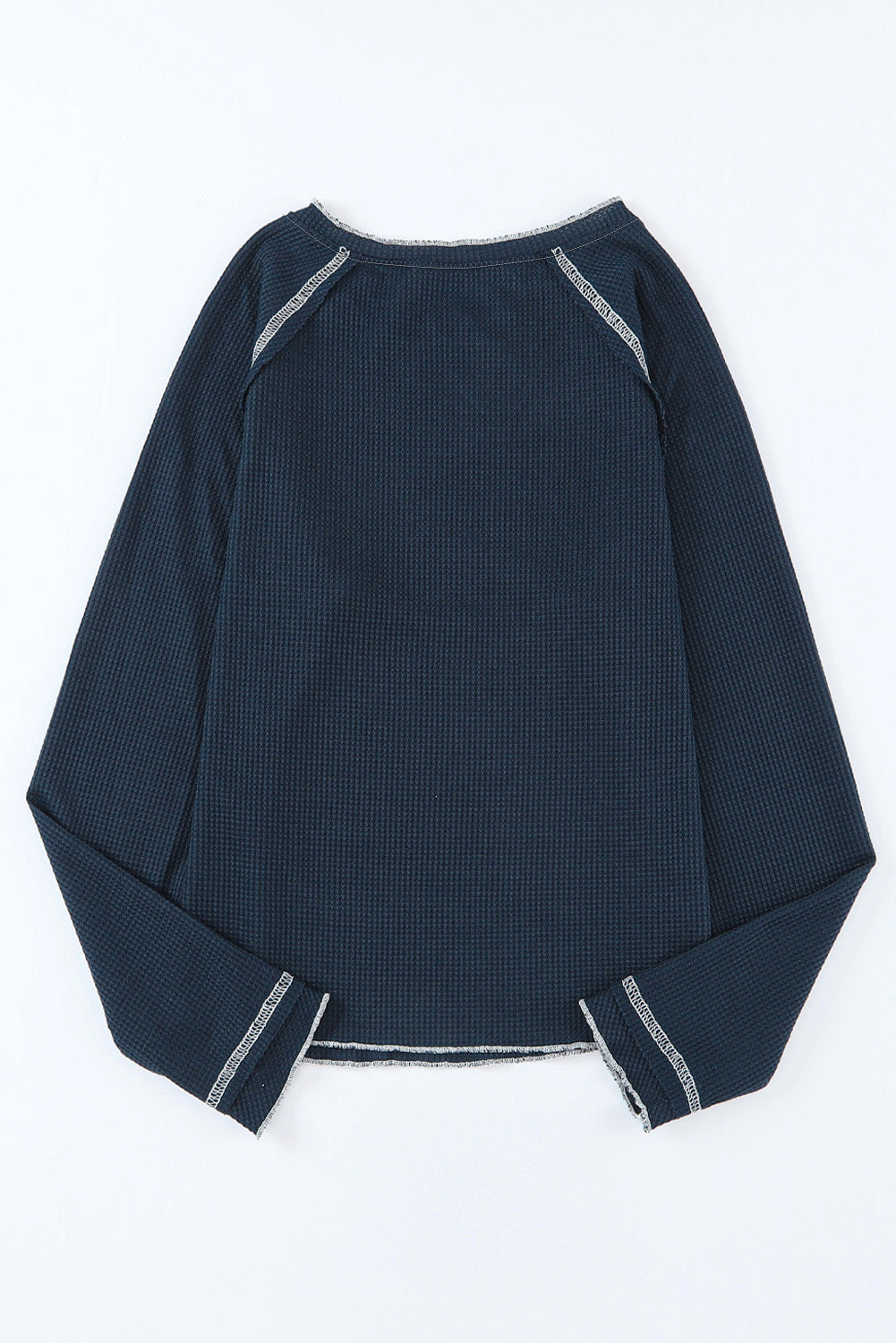 Solid Waffle Knit Round Neck Long Sleeve Top