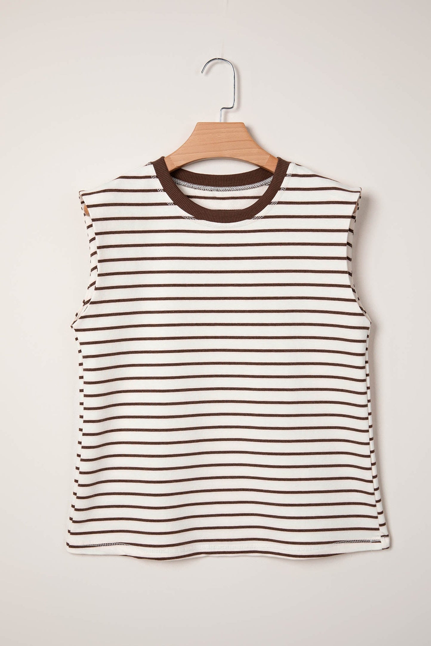 Stripe Ribbed Trim Round Neck Tank Top