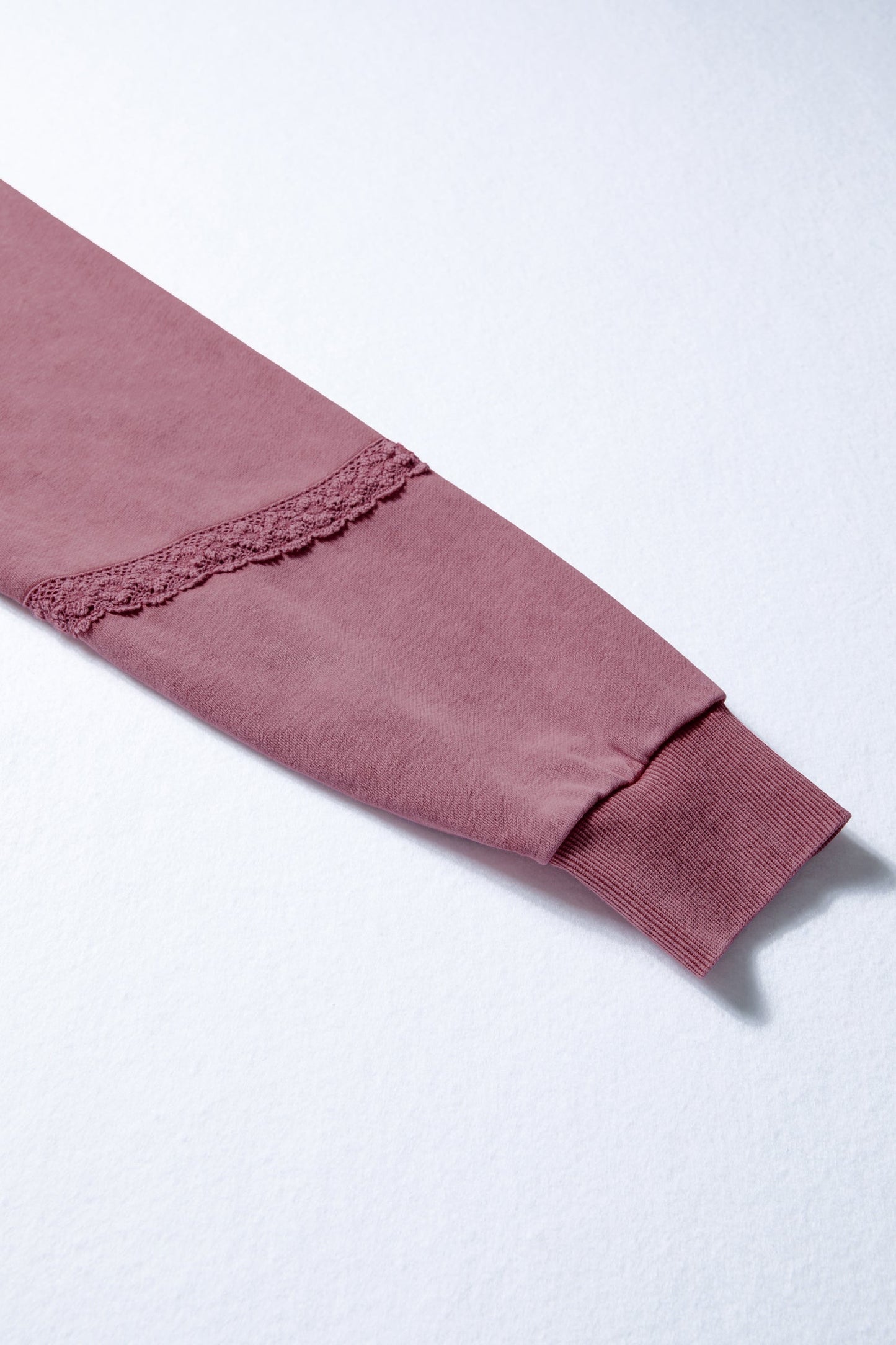 Lace Patchwork Mineral Wash Notched Neck Sweatshirt