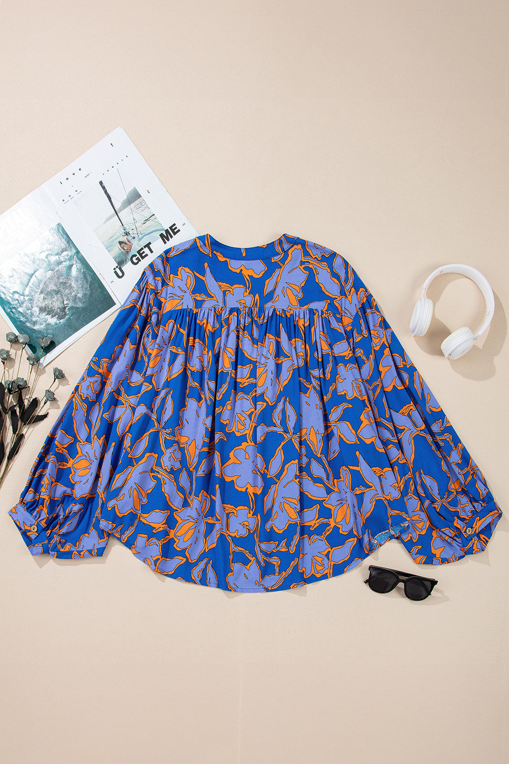 Floral Batwing Sleeve Button-Up Shirt