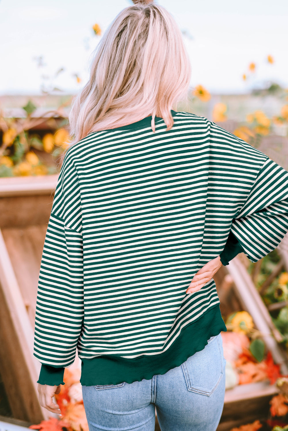 Stripe Drop Shoulder Long Sleeve Top