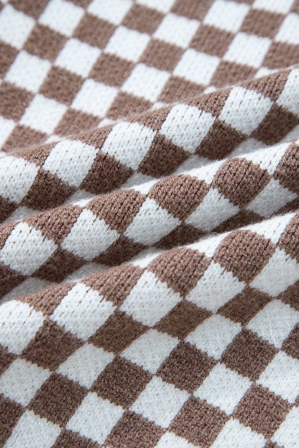 Checker Ribbed Trim Half-Button Sweater