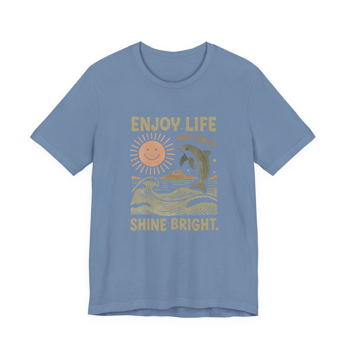 Enjoy Life Short Sleeve Tee - Retro Beach Vibes, Summer Style, Perfect Gift, Casual Wear, Dolphin Design, Fun Shirt
