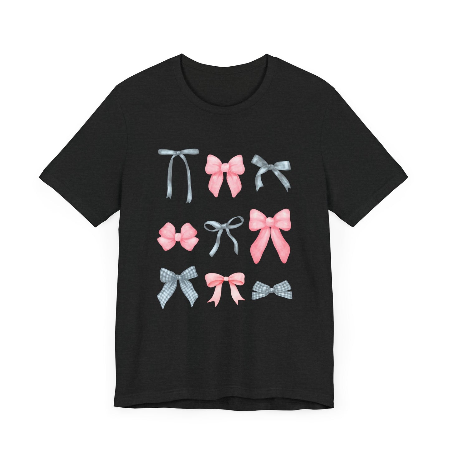 T-Shirt - Pink and Gray Bows Simple Design Unisex Jersey Short Sleeve Tee