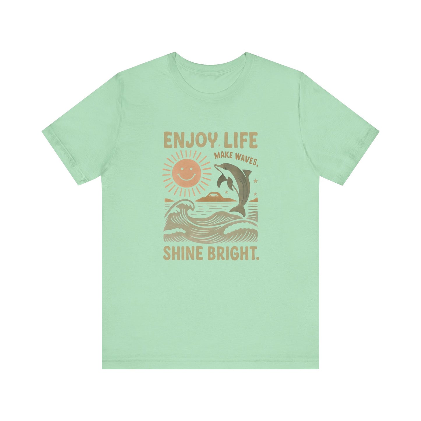 Enjoy Life Short Sleeve Tee - Retro Beach Vibes, Summer Style, Perfect Gift, Casual Wear, Dolphin Design, Fun Shirt