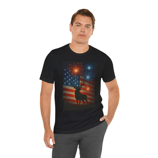Patriotic Deer Tee, Unisex Short Sleeve Shirt, 4th of July Celebration, Independence Day Outfit, Casual Summer Wear, Americana Apparel