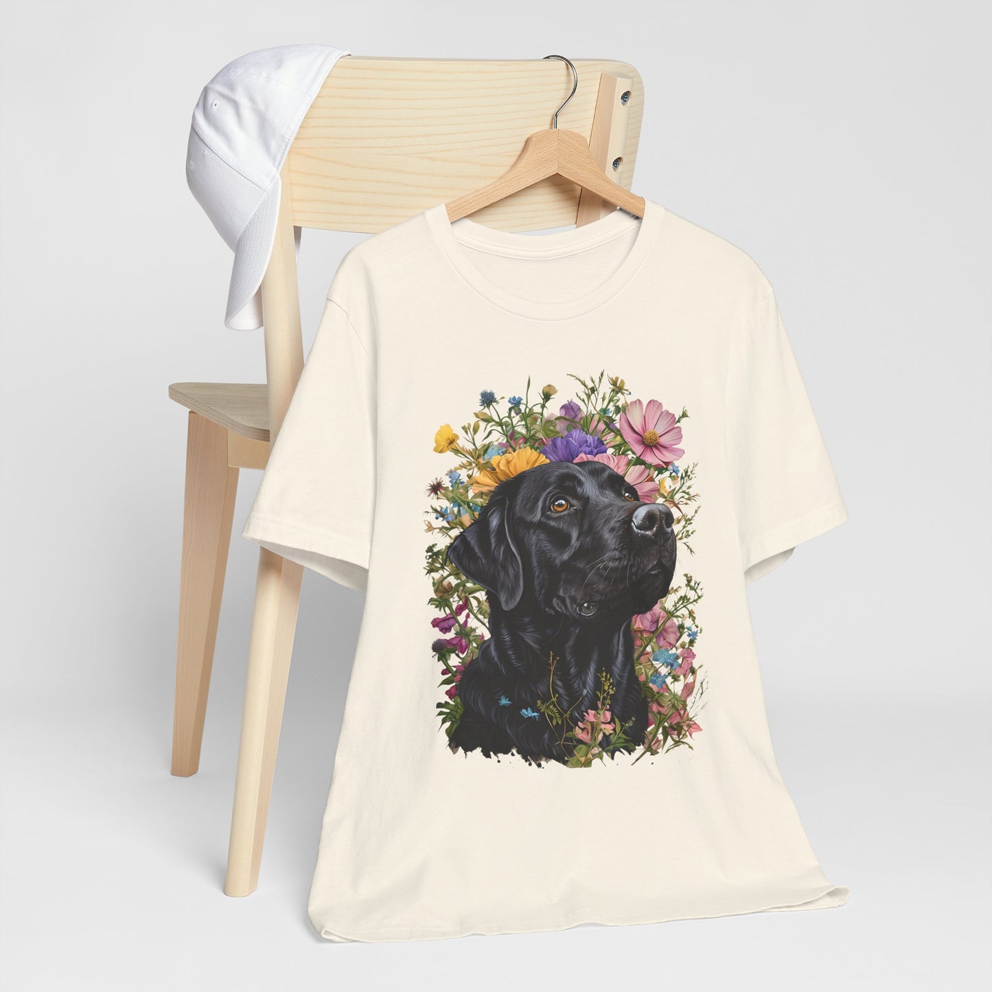 Black Lab Floral Short Sleeve Tee | Dog Lover Gift, Pet Memorial, Mother's Day Gift, Nature Lover Apparel, Casual Wear