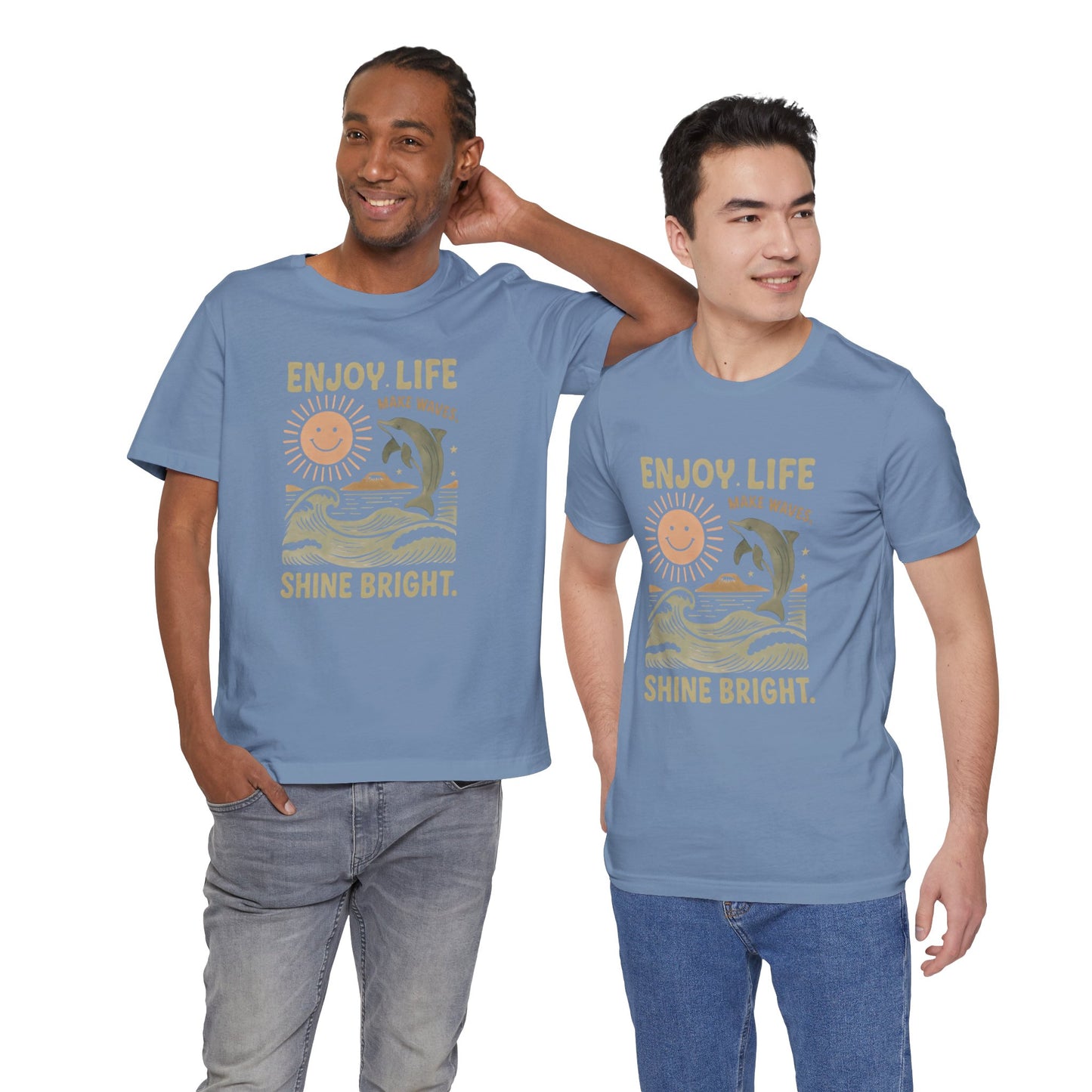 Enjoy Life Short Sleeve Tee - Retro Beach Vibes, Summer Style, Perfect Gift, Casual Wear, Dolphin Design, Fun Shirt