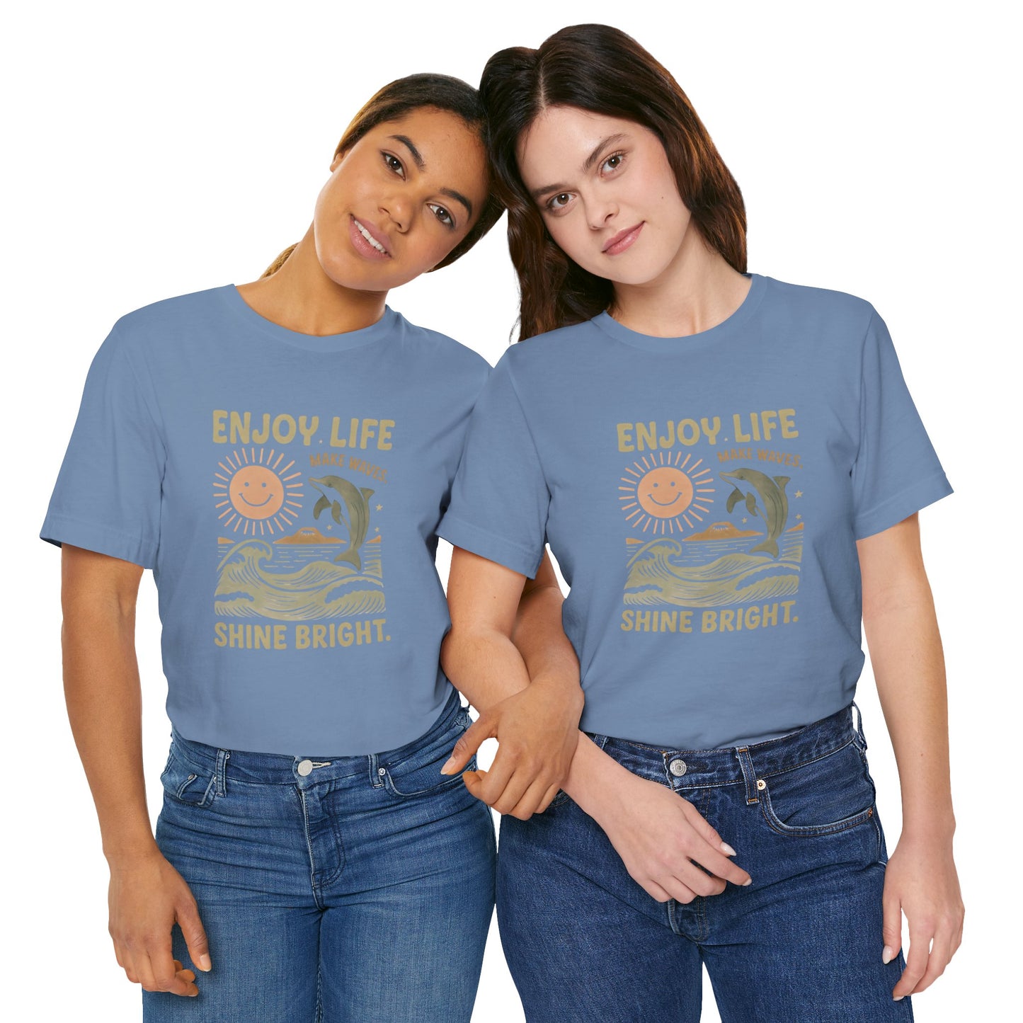 Enjoy Life Short Sleeve Tee - Retro Beach Vibes, Summer Style, Perfect Gift, Casual Wear, Dolphin Design, Fun Shirt